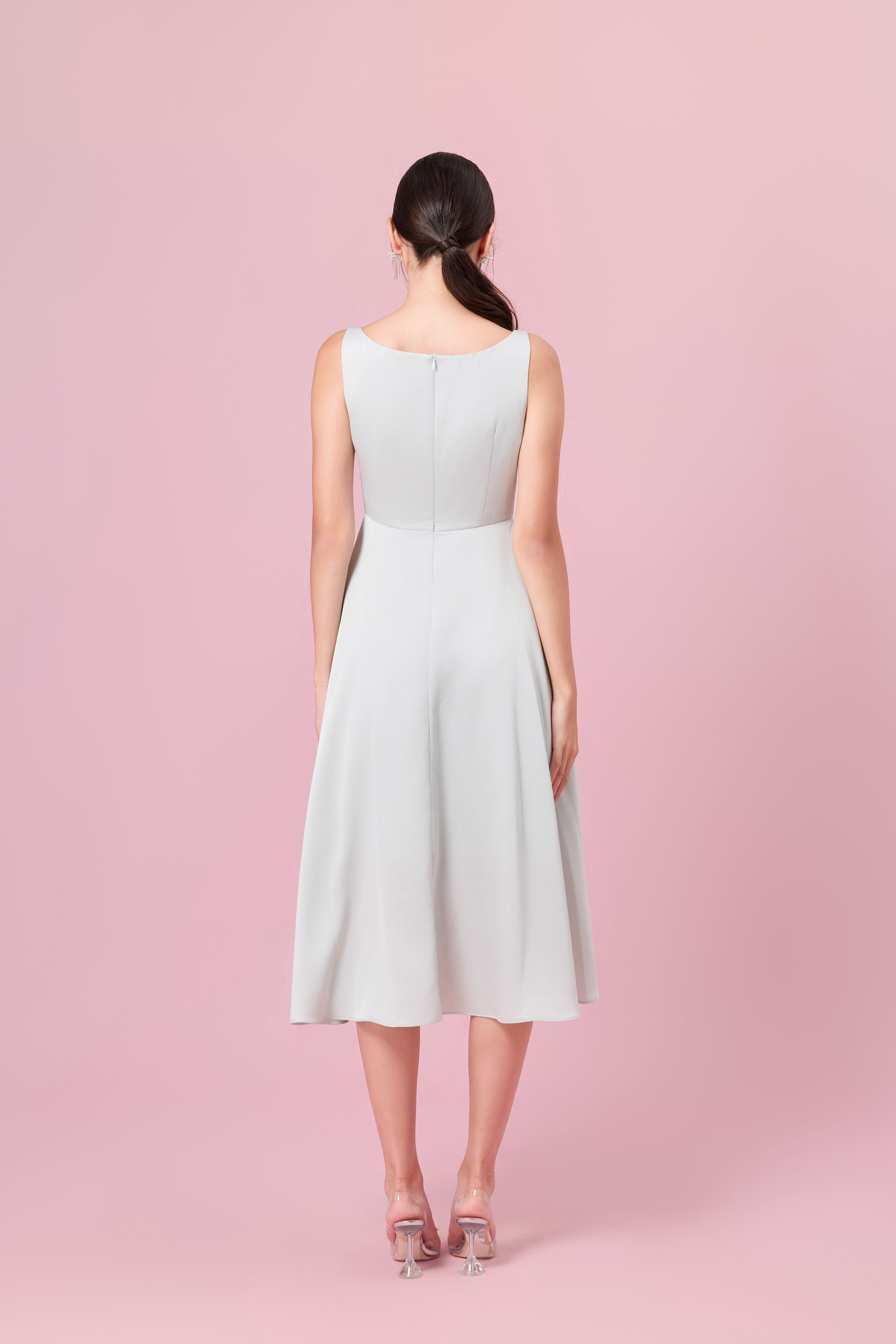 Cherilynne Light Green V-neck Asymmetrical Dress