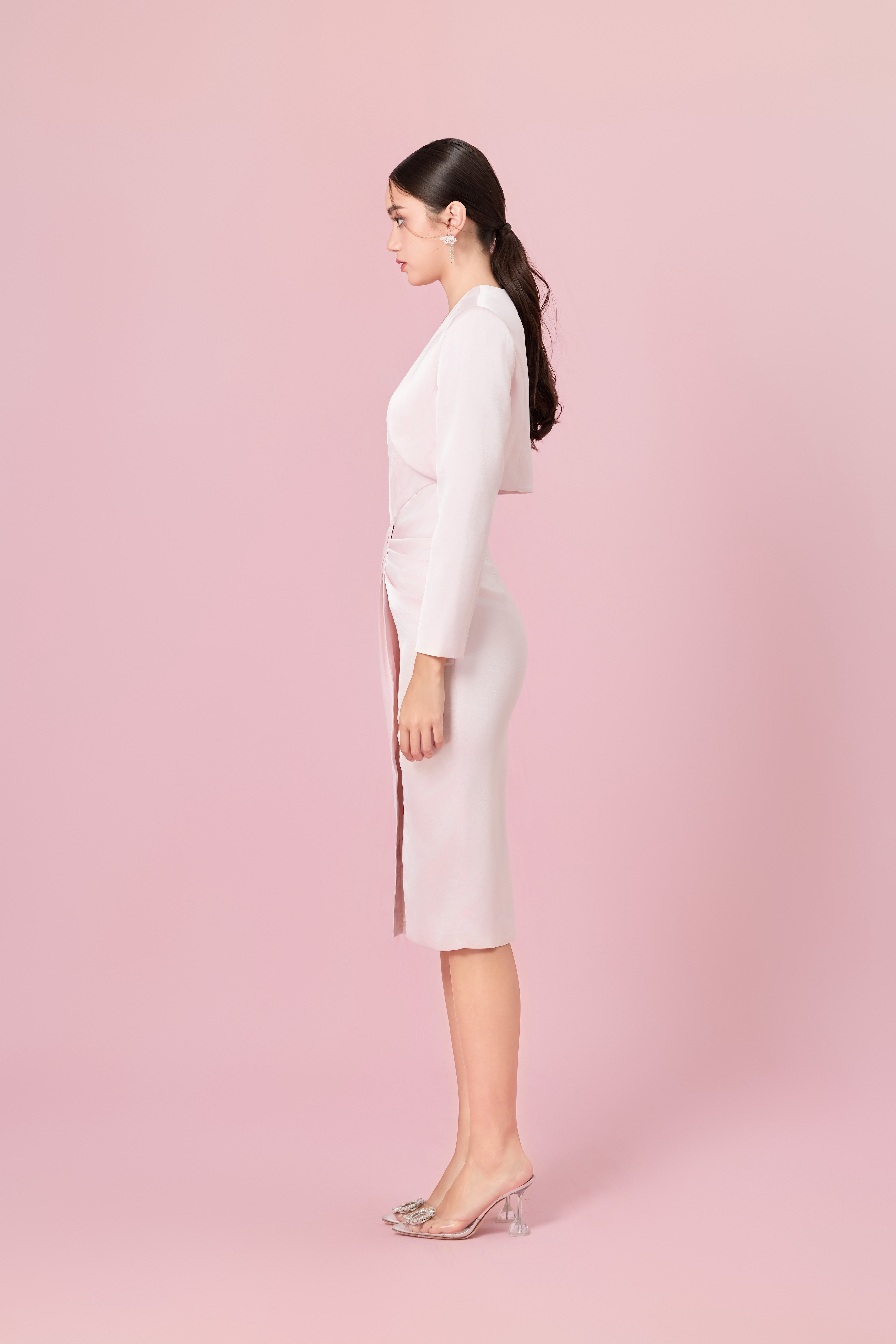 Chantrel Light Pink Modern Cropped Blazer