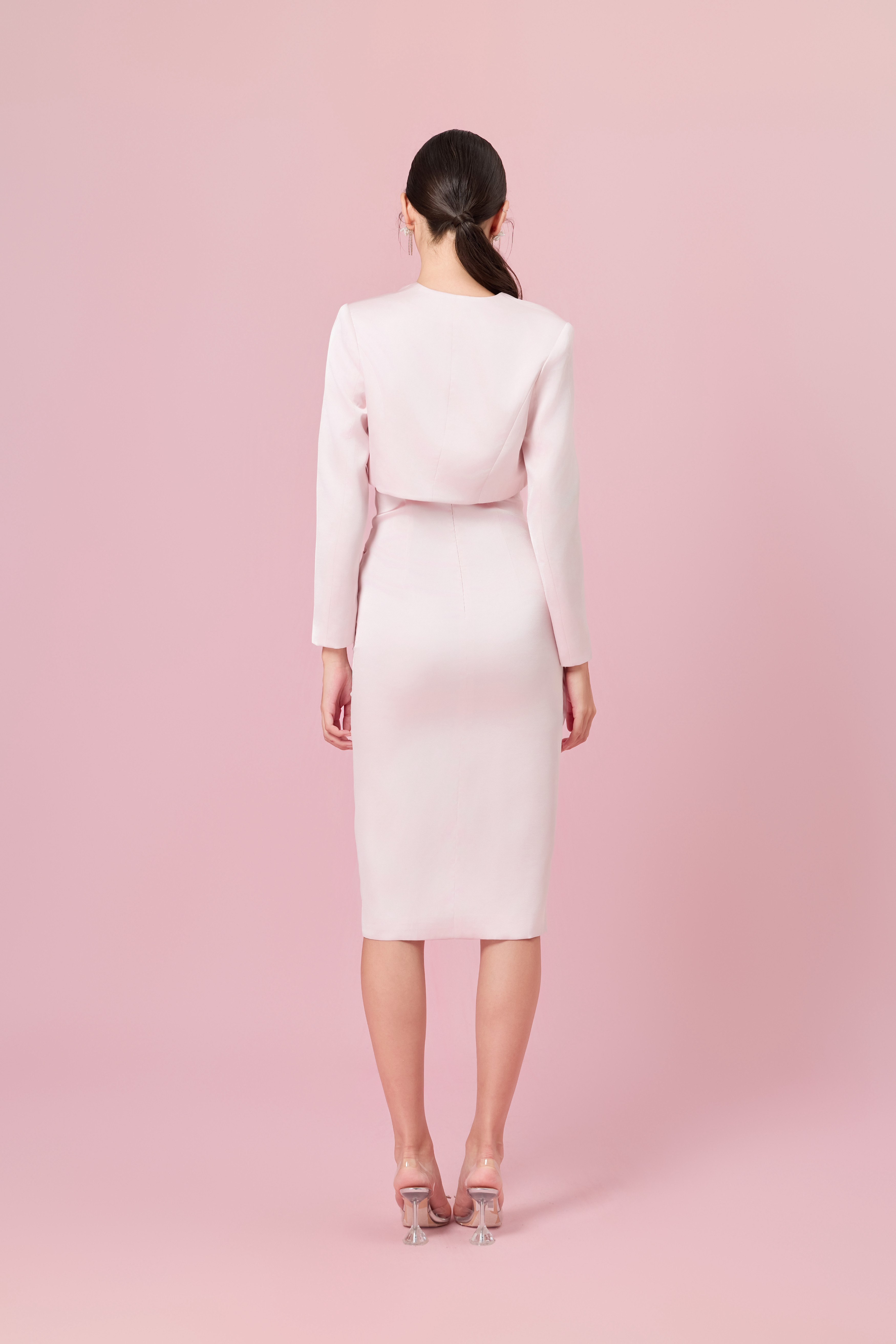 Chantrel Light Pink Modern Cropped Blazer