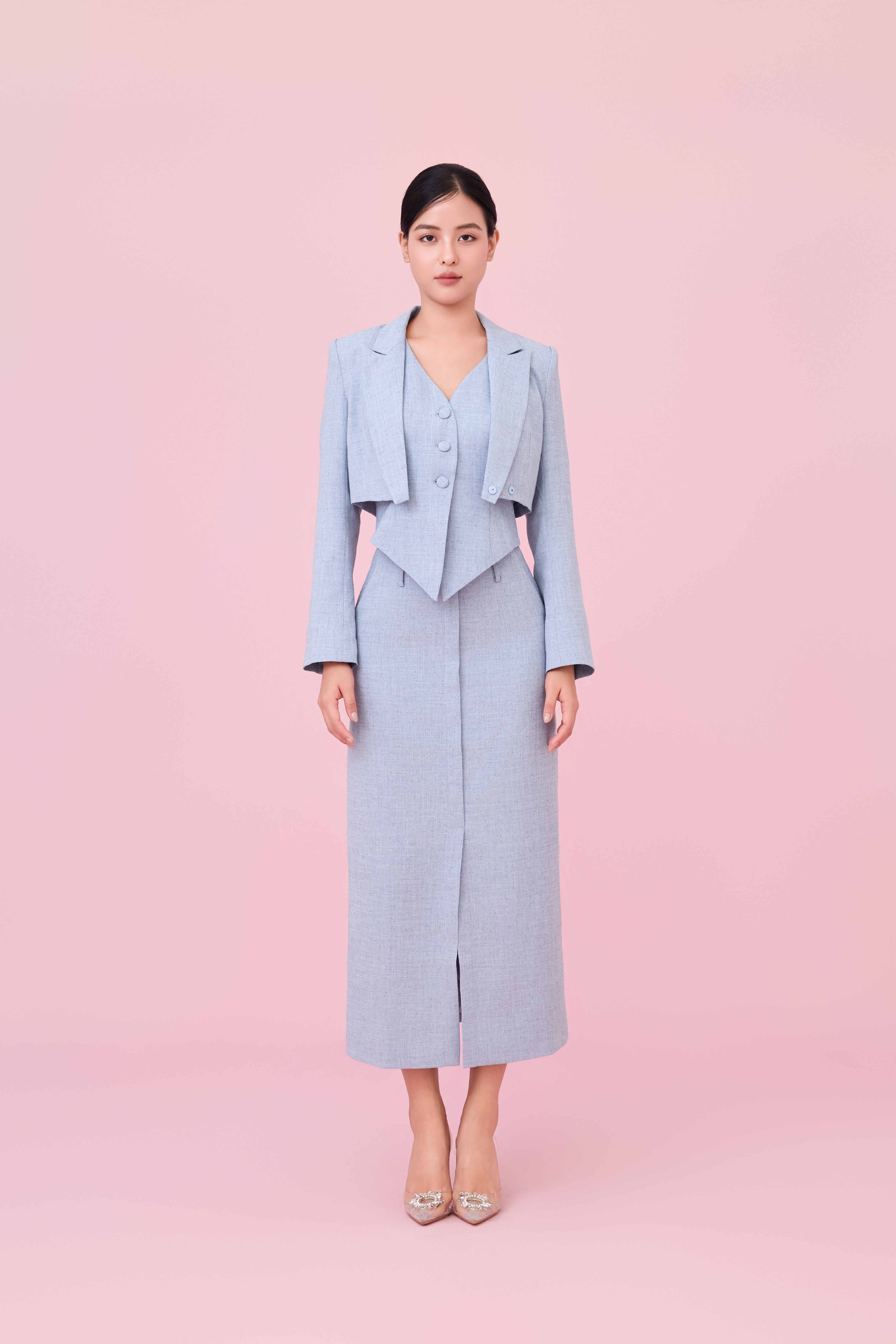Charyn Light Blue Cropped Wrap Jacket