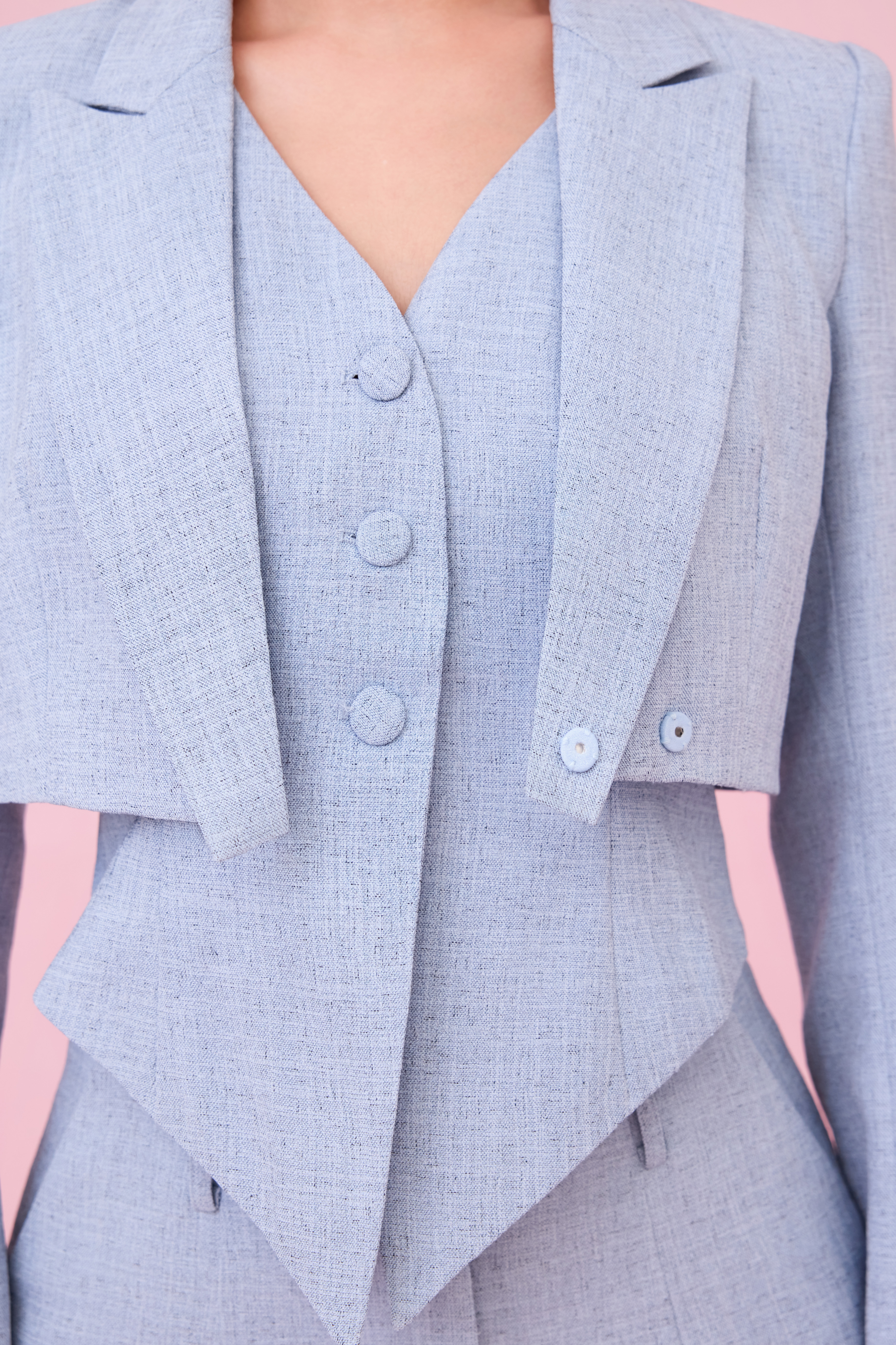 Charyn Light Blue Cropped Wrap Jacket