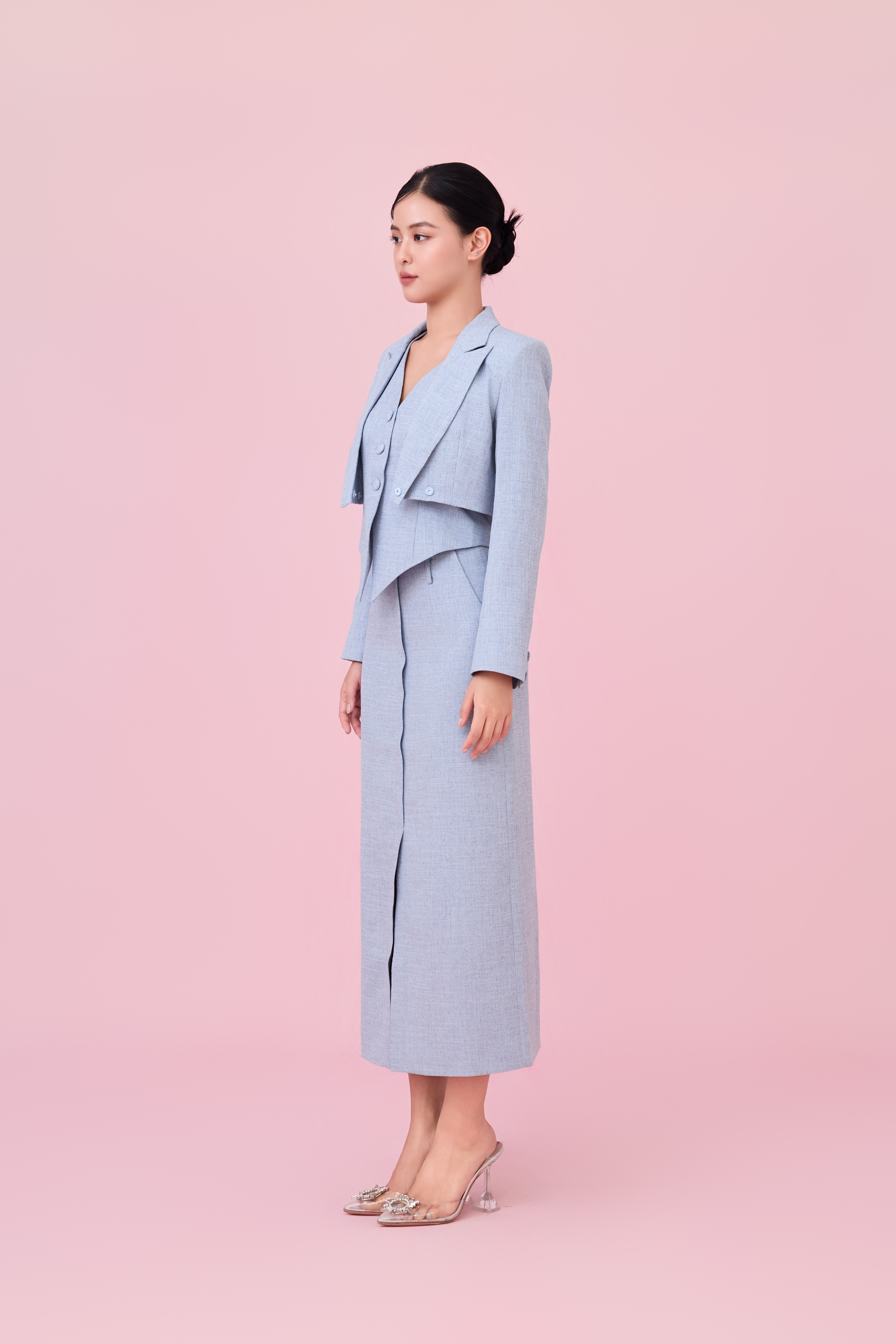 Charyn Light Blue Cropped Wrap Jacket