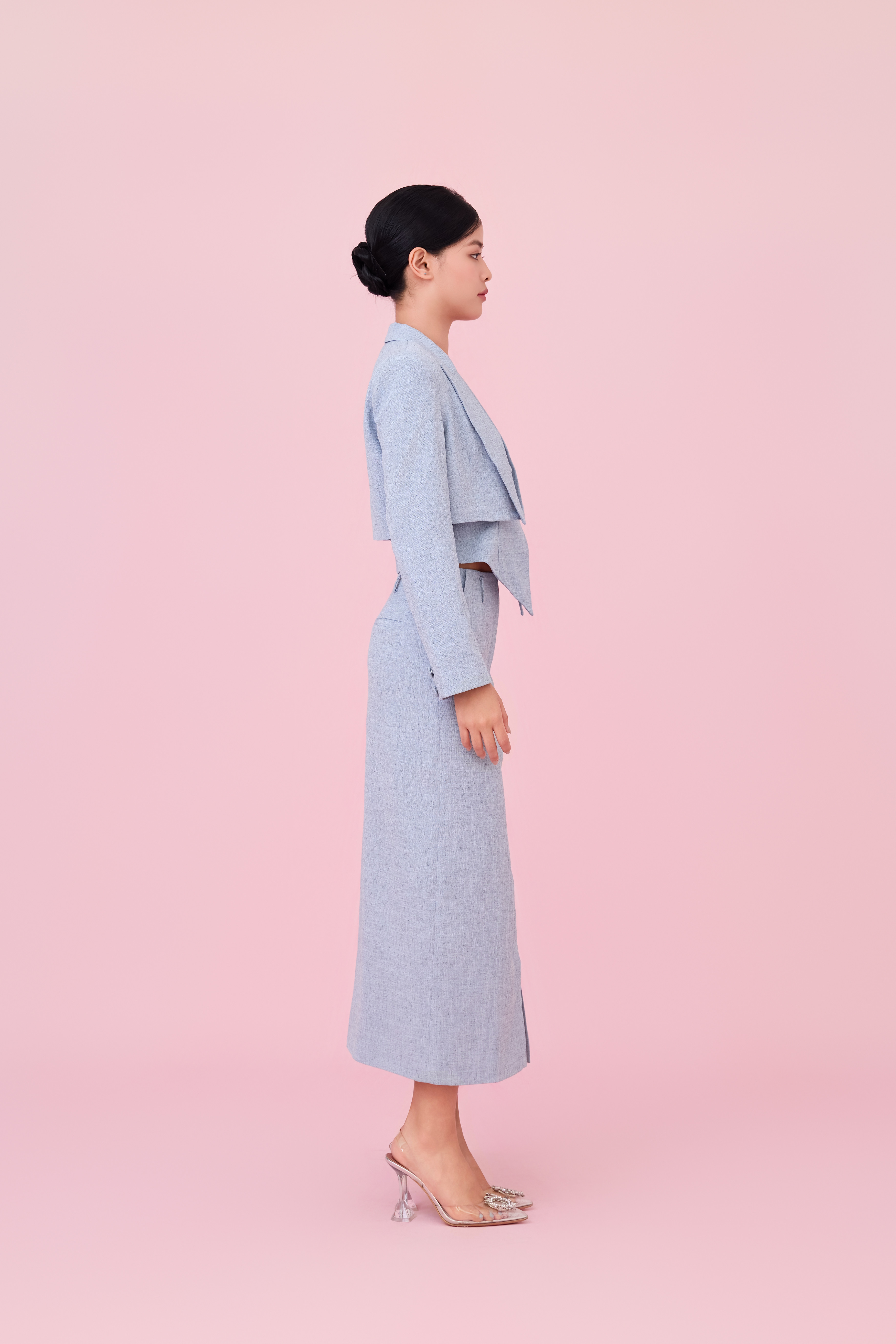 Charyn Light Blue Cropped Wrap Jacket