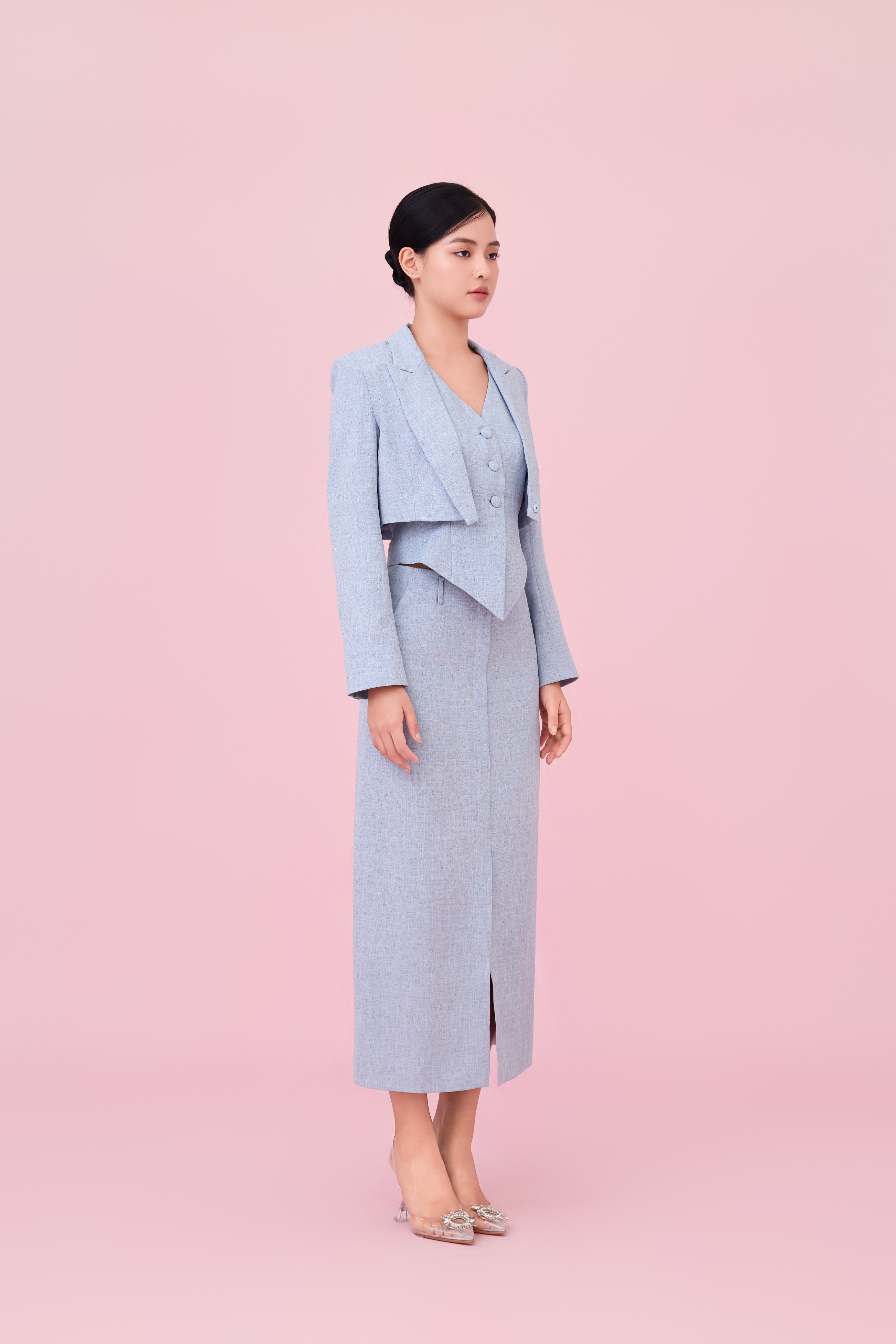 Charyn Light Blue Cropped Wrap Jacket
