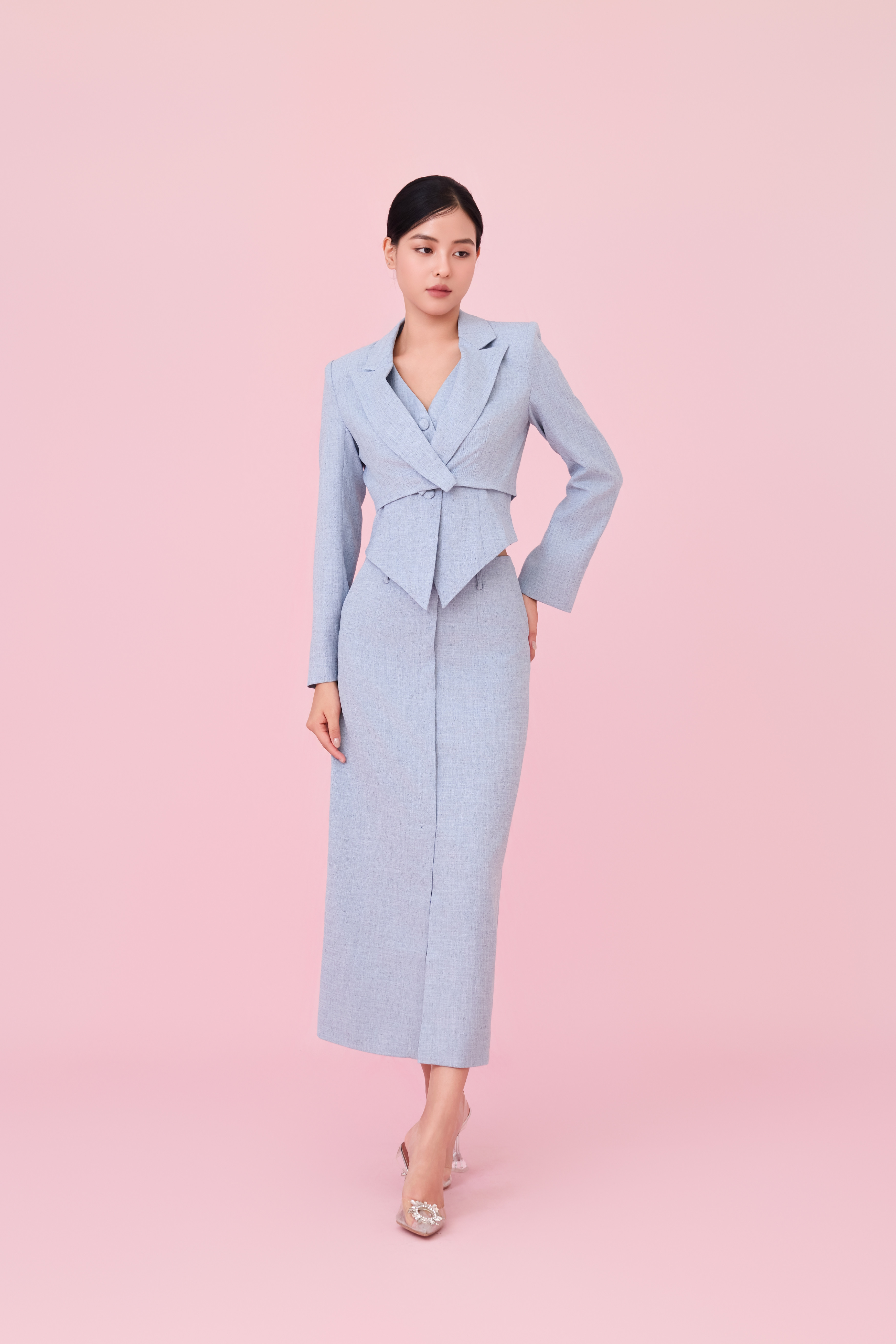 Charyn Light Blue Cropped Wrap Jacket