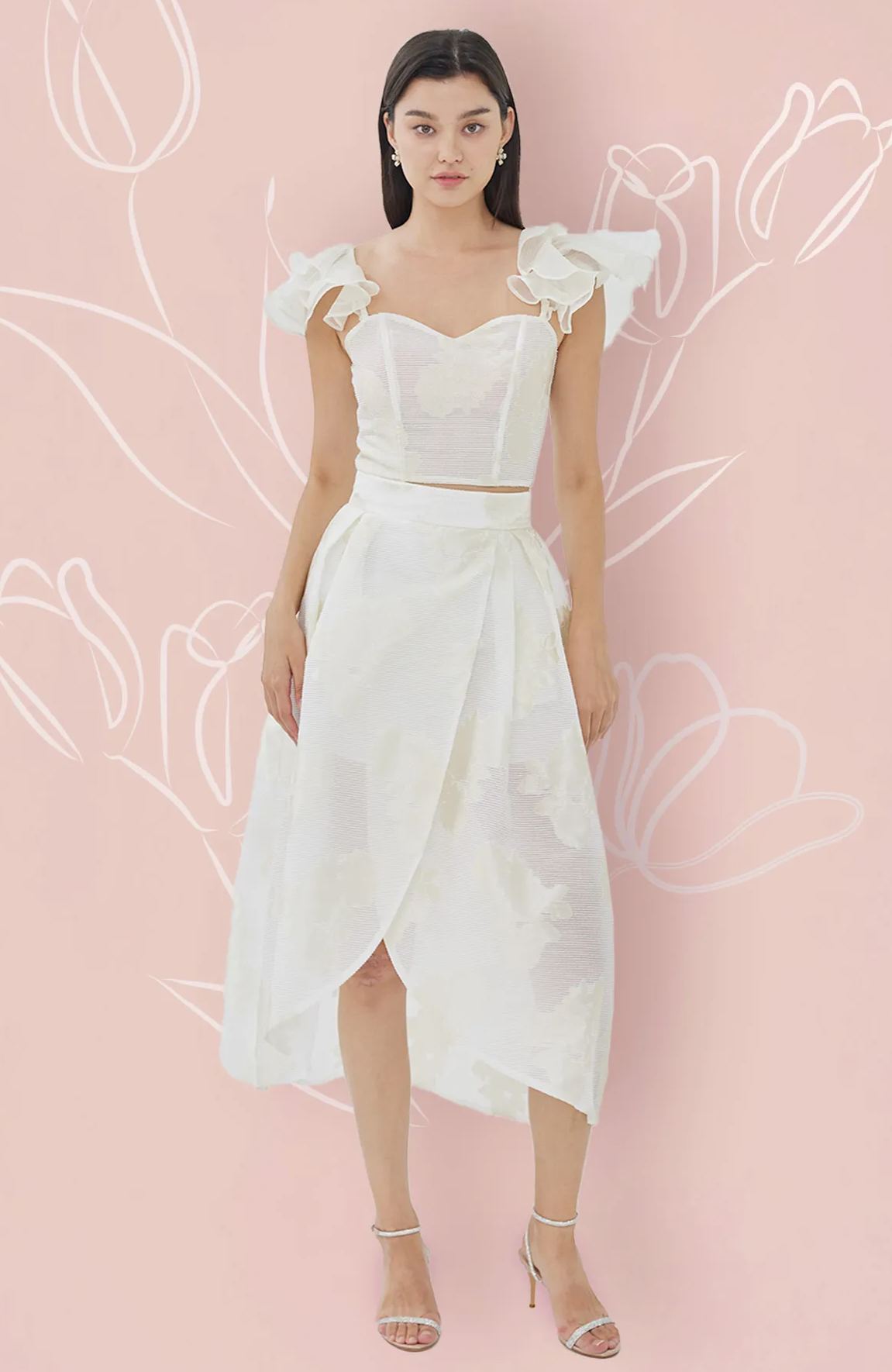 Francena White Jacquard LONG Skirt
