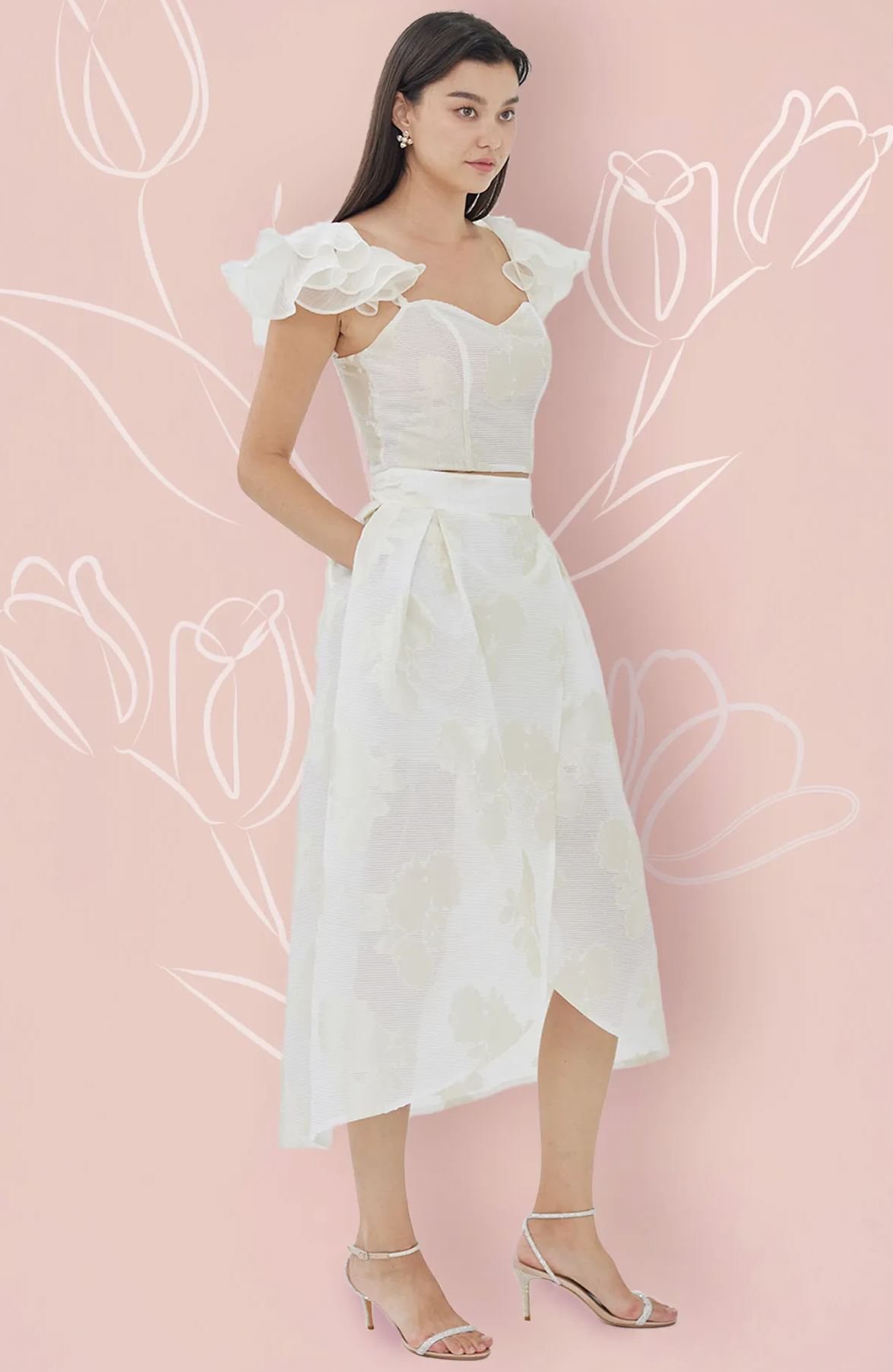 Francena White Jacquard LONG Skirt