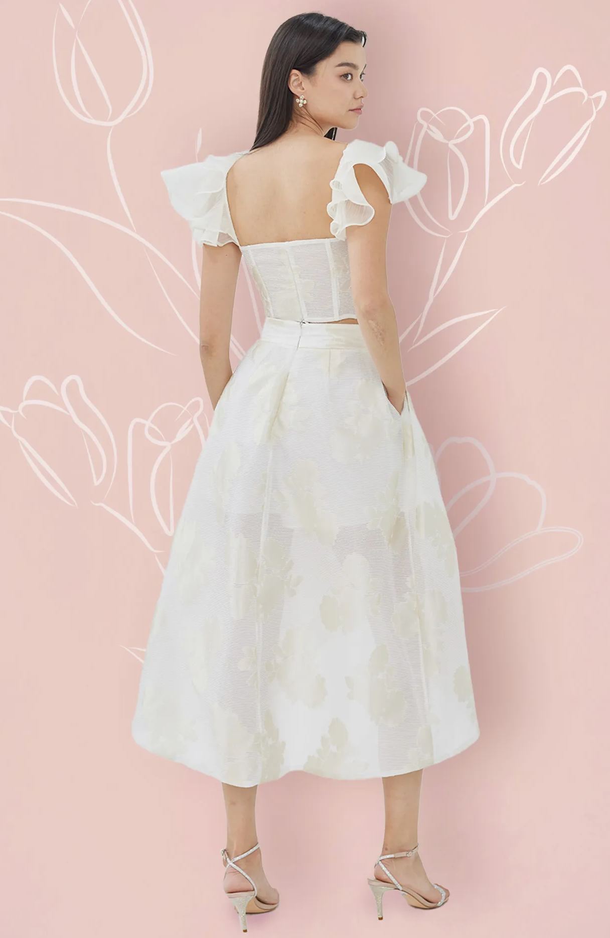 Francena White Jacquard LONG Skirt