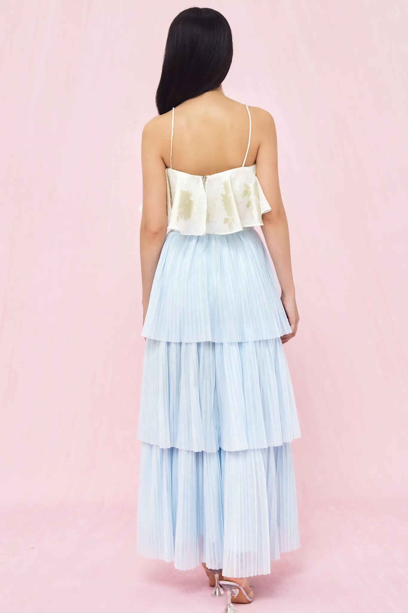 Geniffer Baby Blue Tiered Tulle Long Skirt