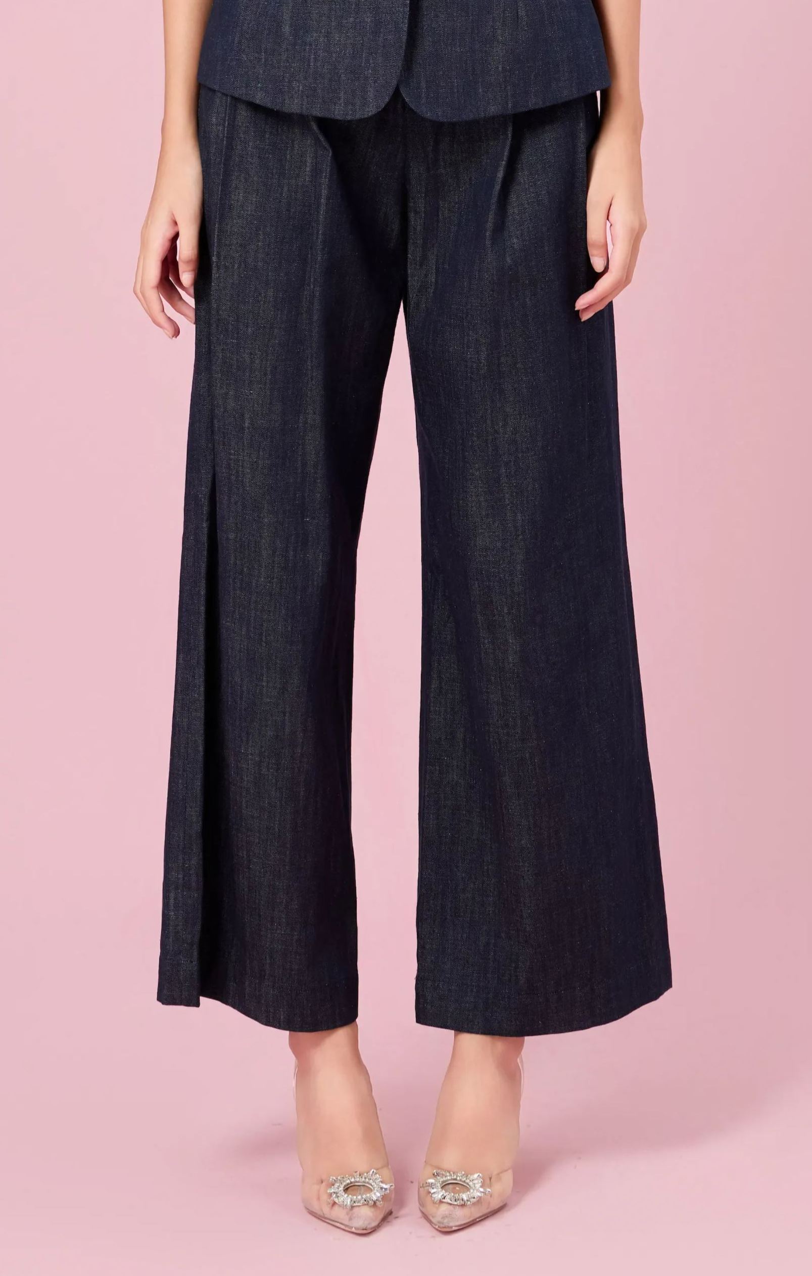 Charelyn Dark Blue Denim Straight Pants
