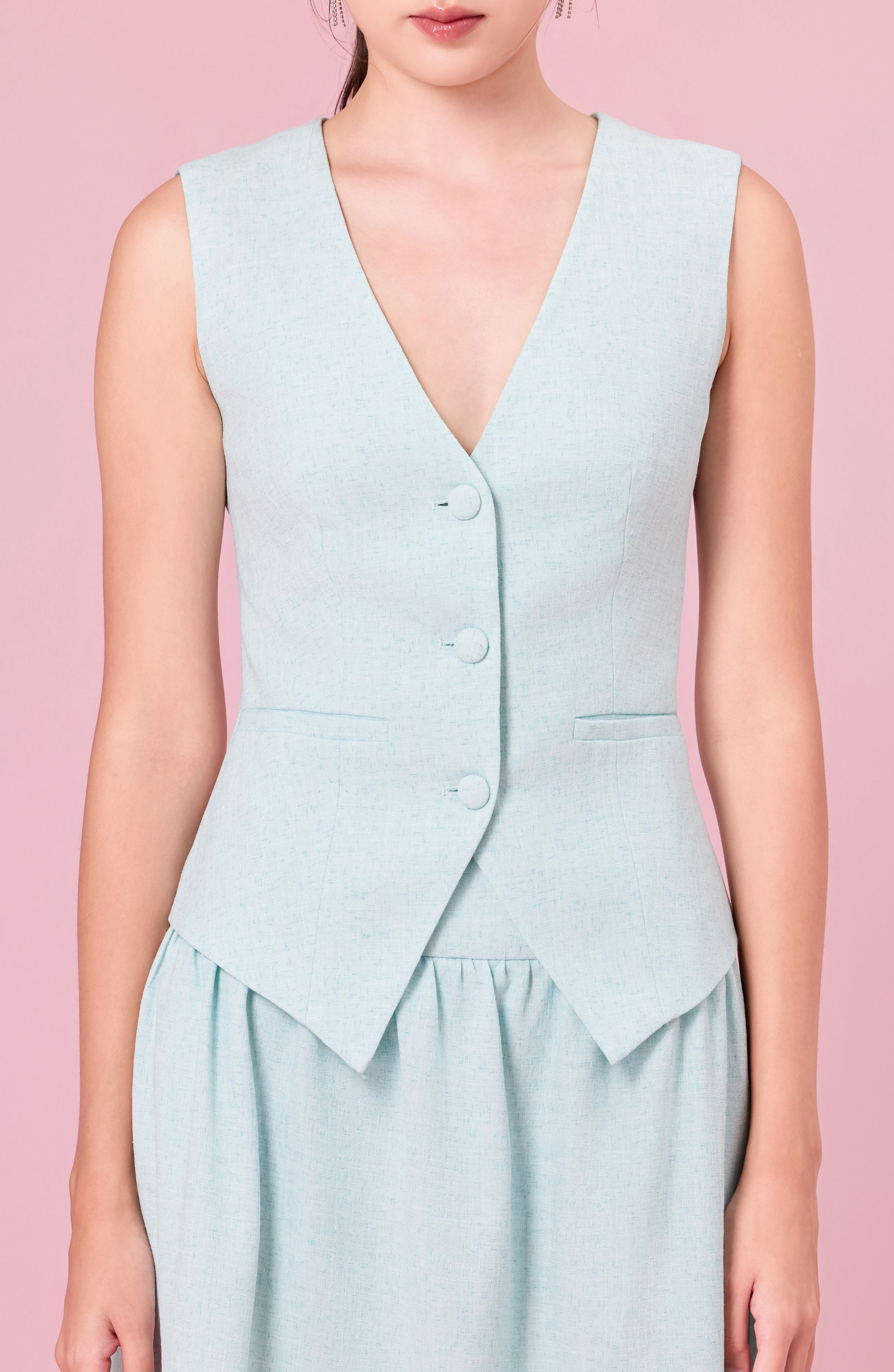 Cheerish Light Green Button Down V-Neck Top