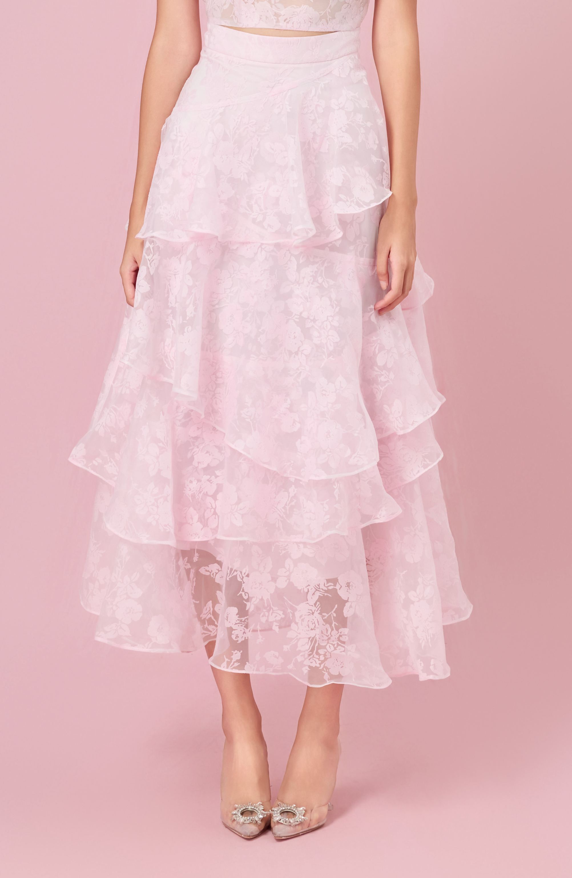 Chantiel Light Pink Rose Mesh Tier Skirt