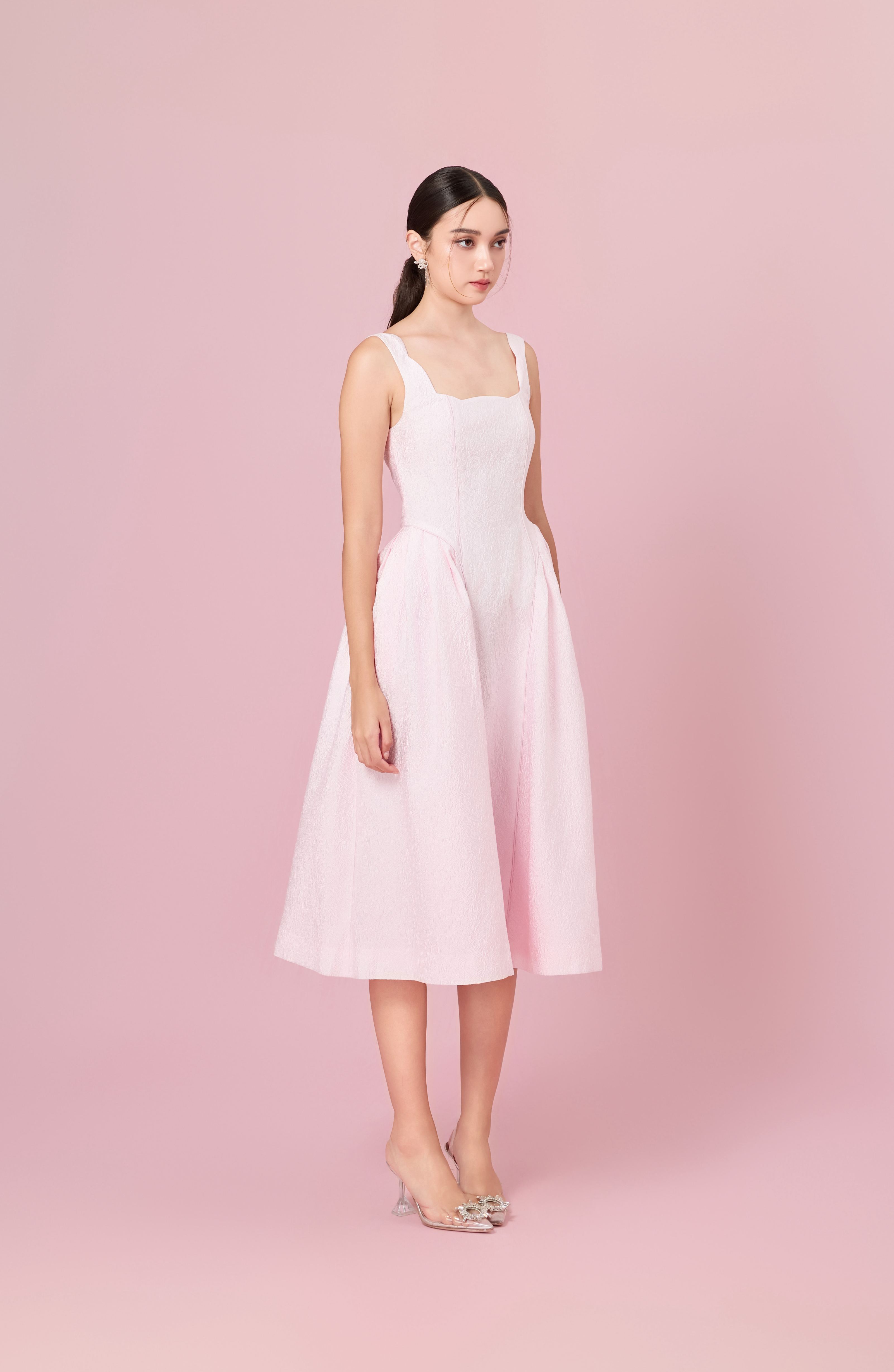 Glady Pink Jacquard Long Dress