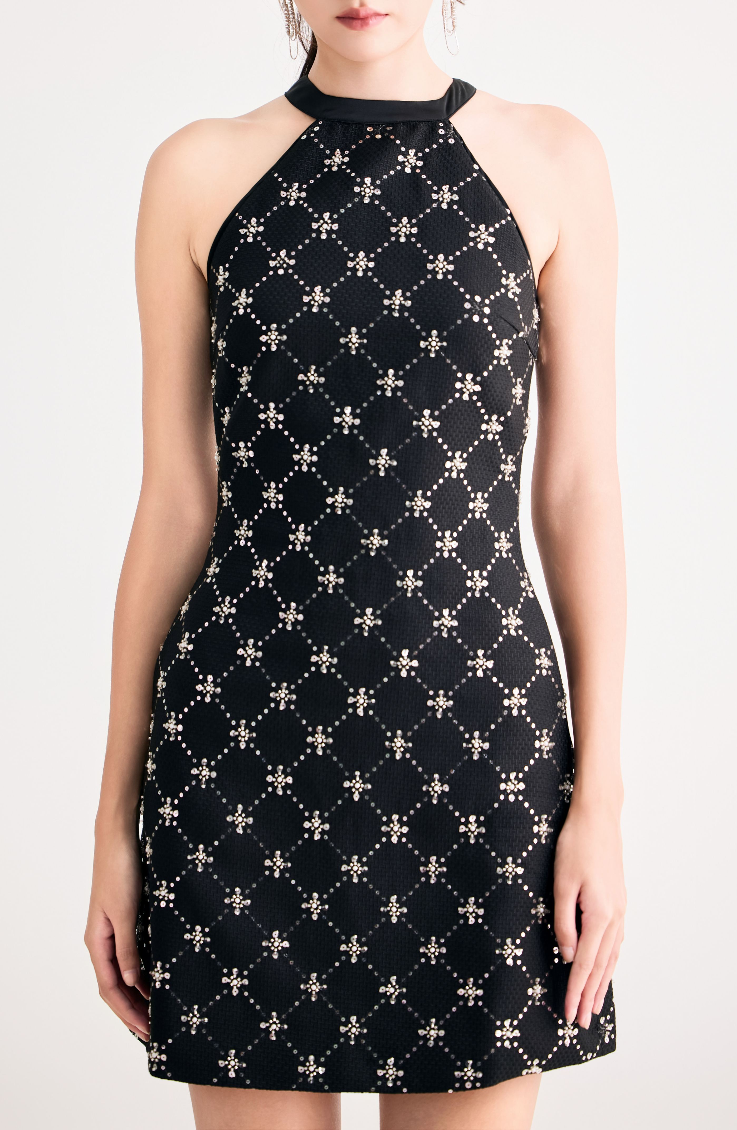 Chandelle Black Tweed Halter Dress