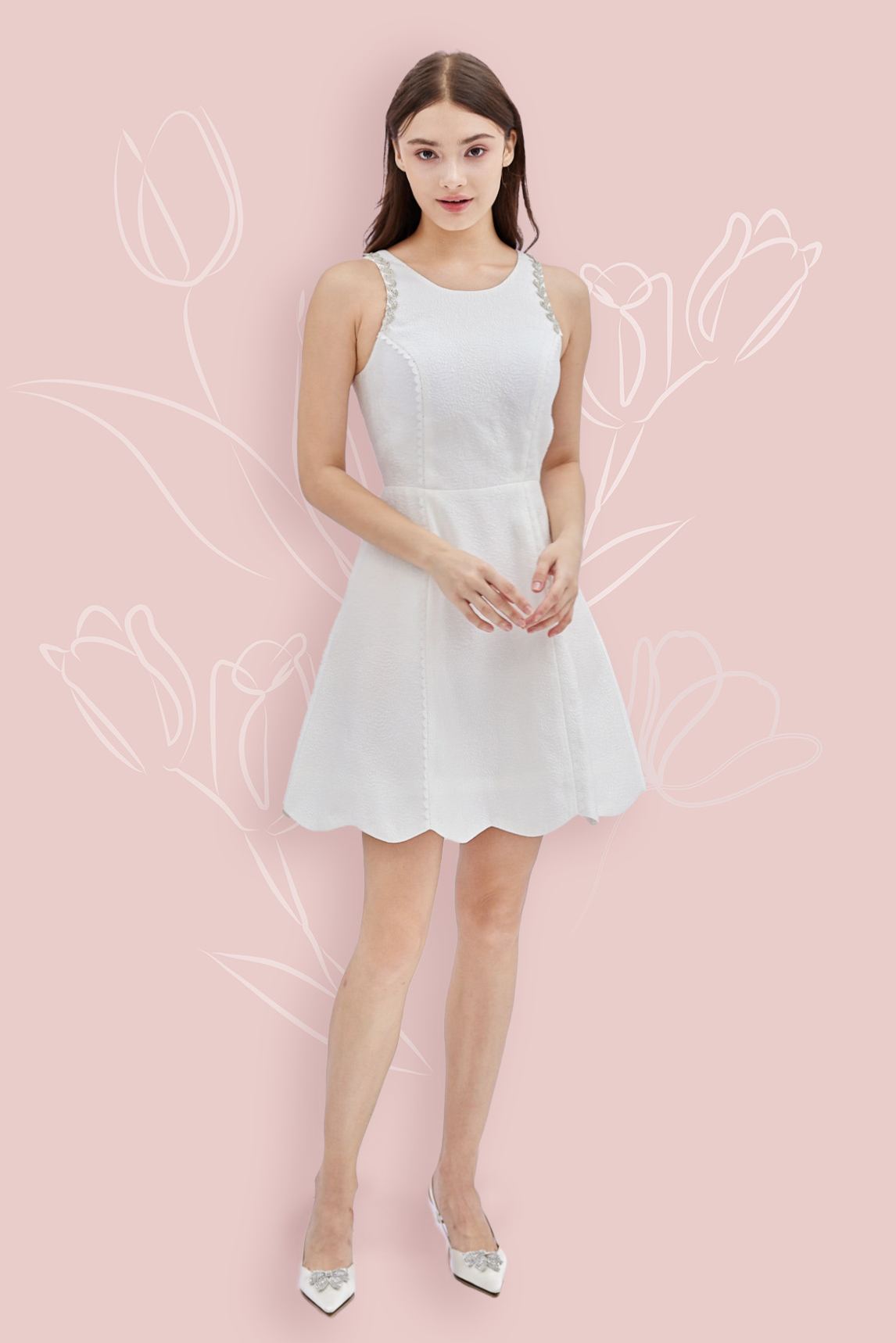 Alaina White Jacquard Dress