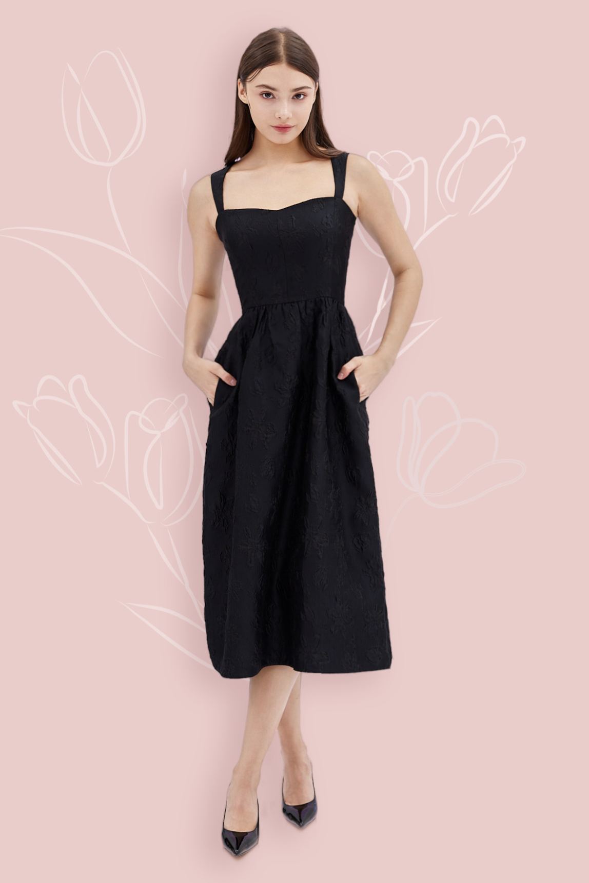 Garnet Black Tulip Jacquard Dress