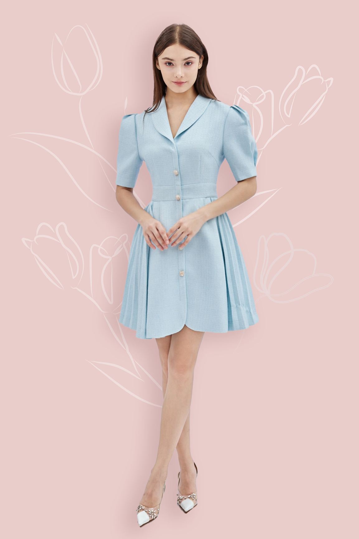 Adelaid Blue Tweed Dress