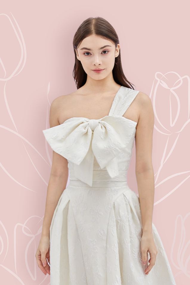 Gayla White Ribbon Jacquard Top