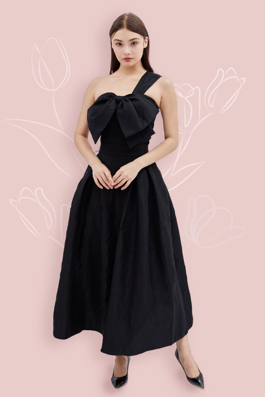 Gayla Black Jacquard Long Skirt