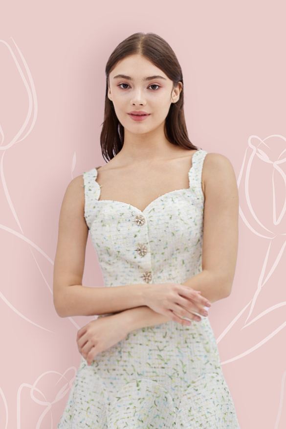 Juliet Multi Coloured Tweed Scallop Tank Top