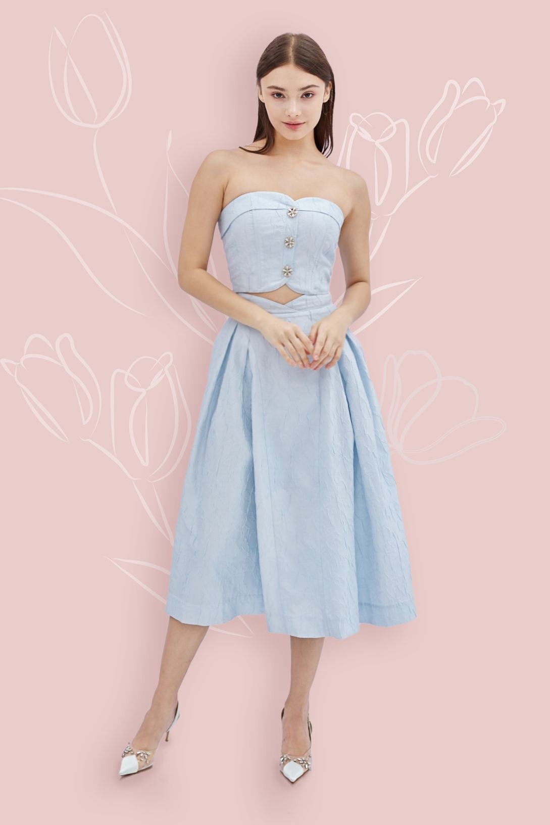 Noemie Blue Jacquard Long Skirt