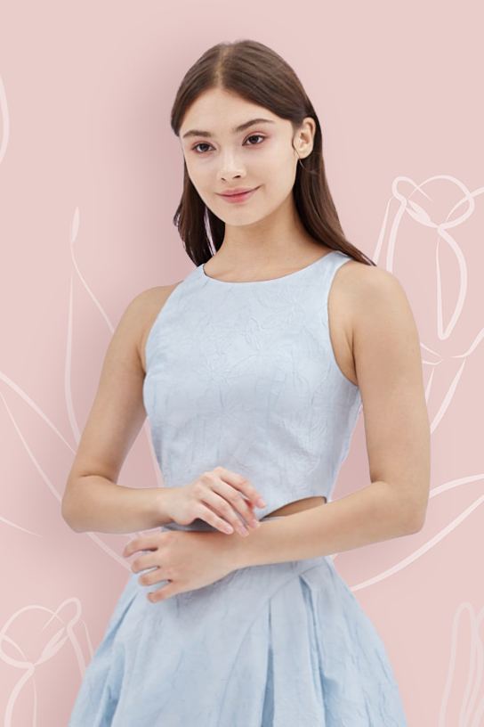 Lizea Blue Jacquard Sleeveless Top