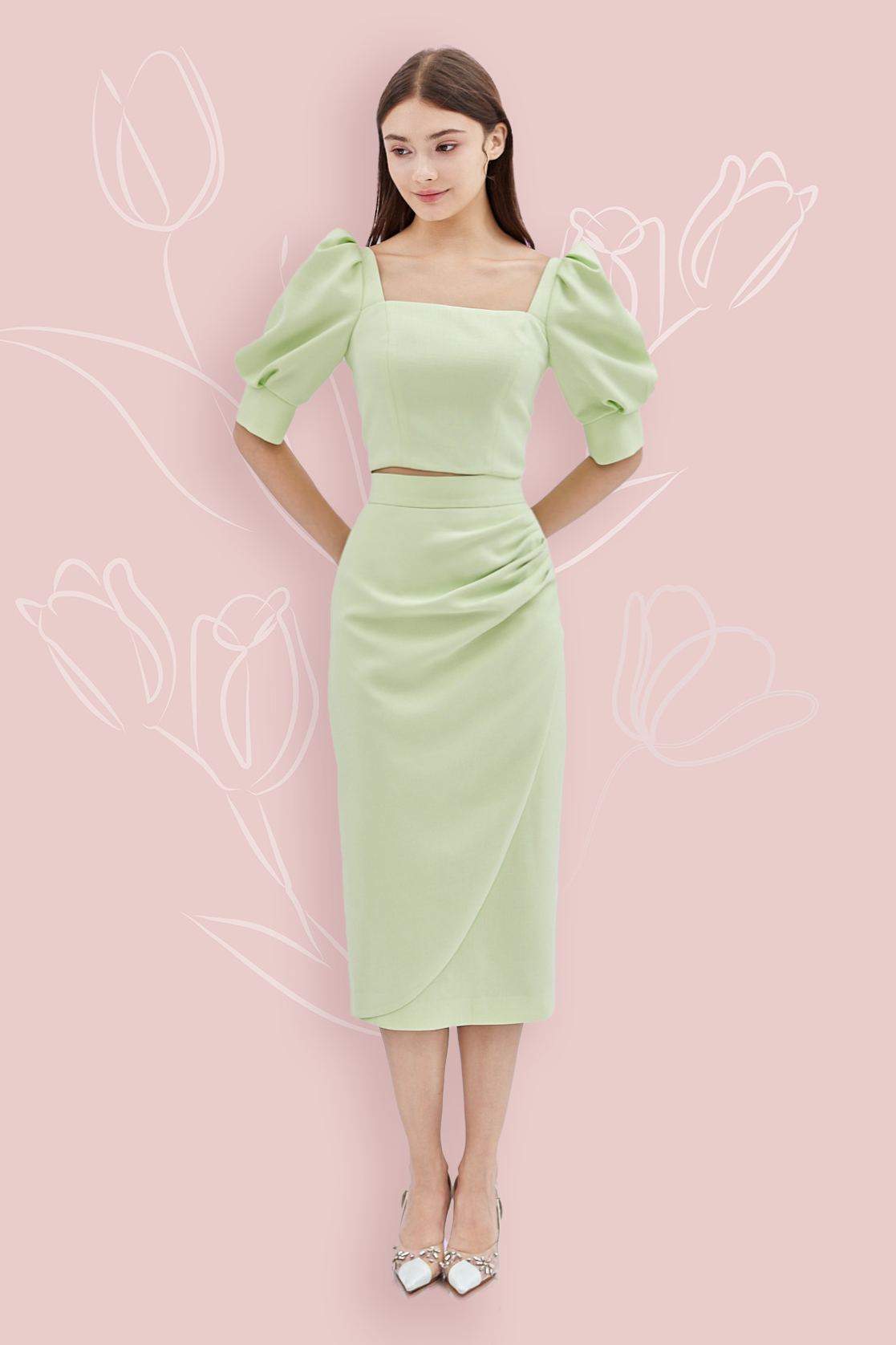 Gilian Green Midi Skirt With Slit