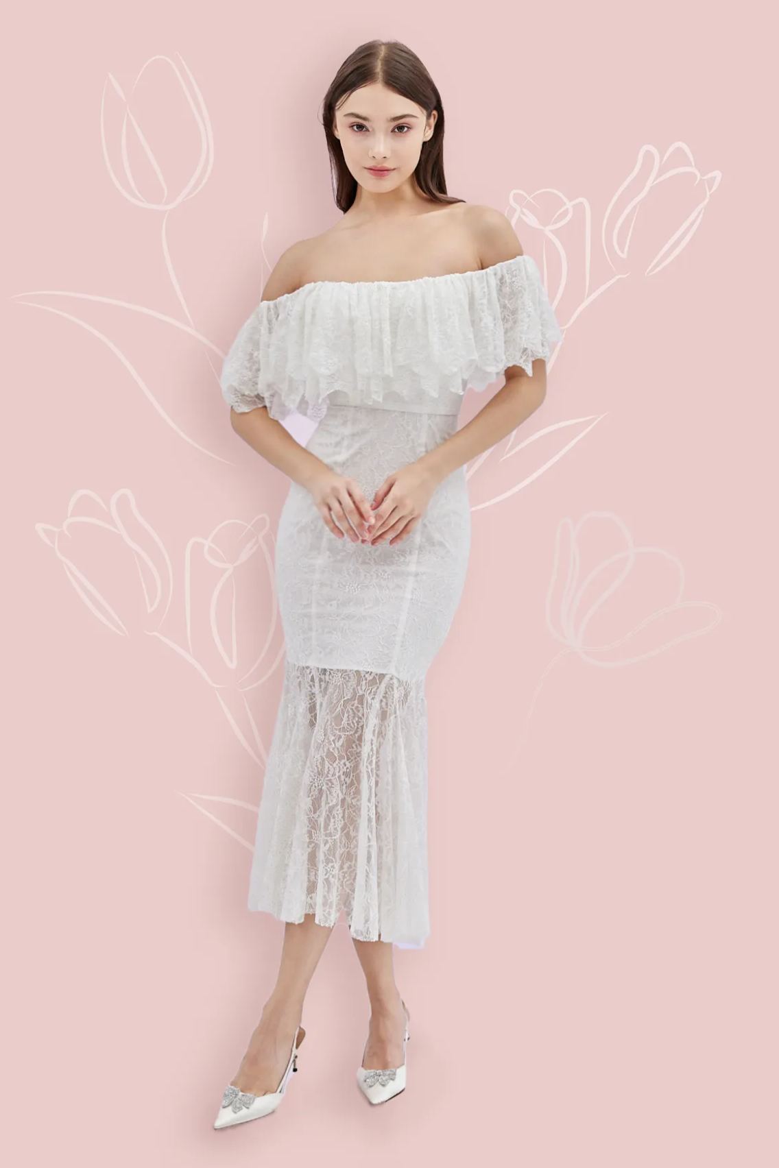 Geraldin White Lace Long Dress
