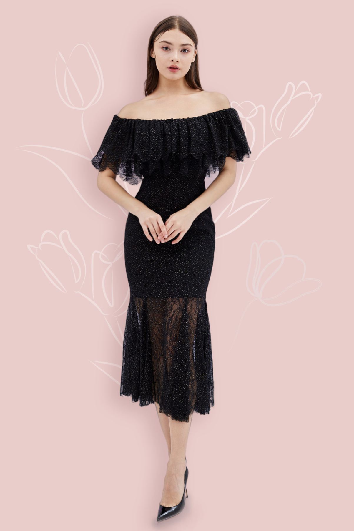 Geraldin Black Lace Long Dress