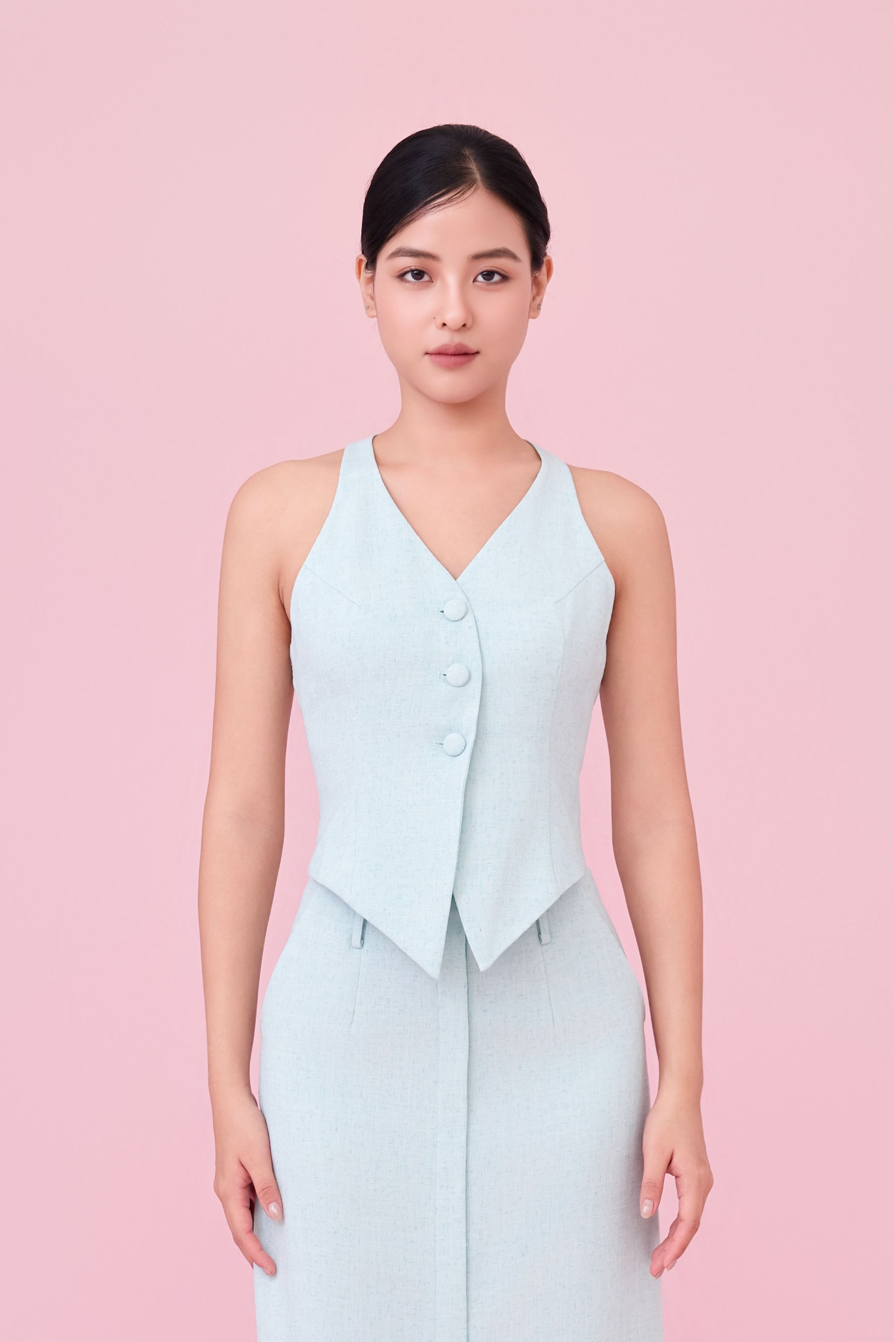 Charyn Light Green Halter Neck Vest Top