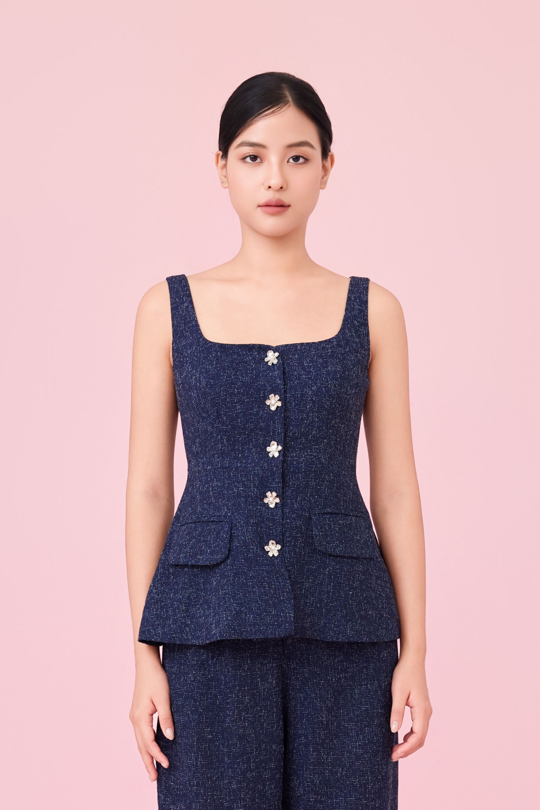 Cherilyn Navy Tweed Sleeveless Top