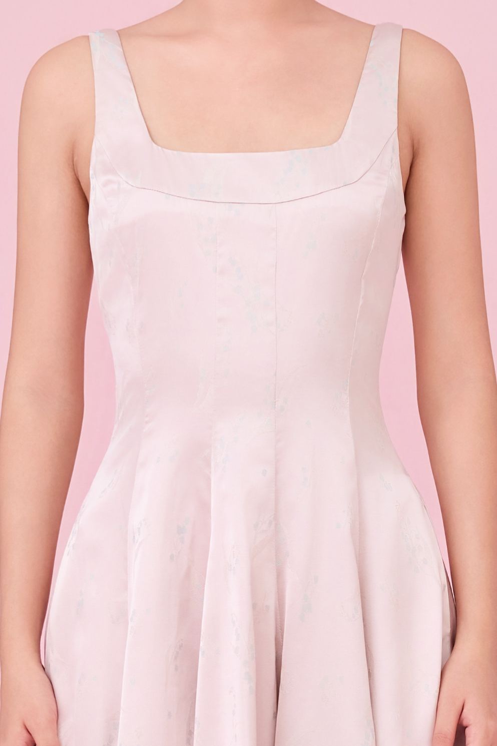 Cherey Light Pink Square Neck A-Line Midi Dress