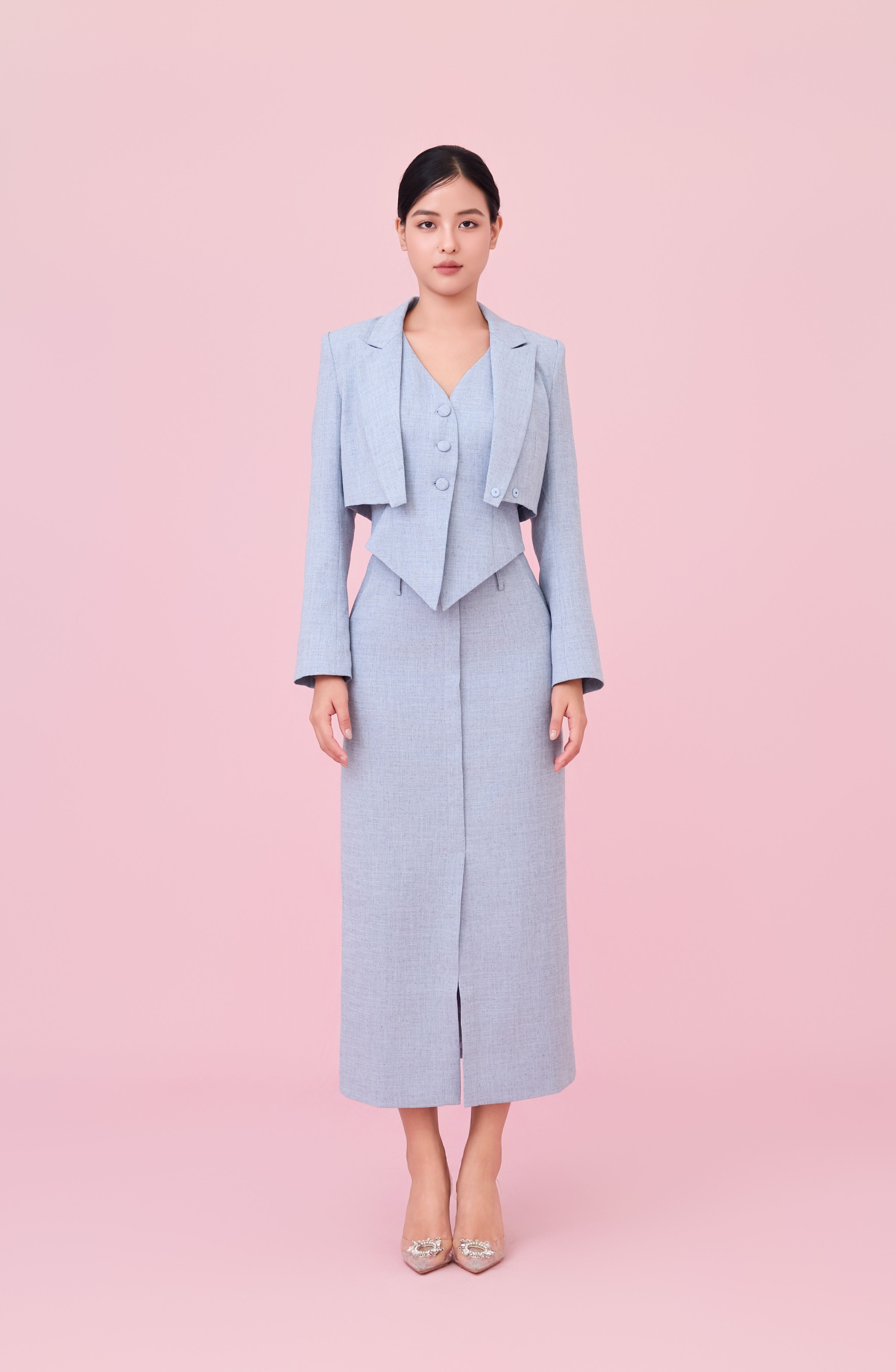 Charyn Light Blue Cropped Wrap Jacket