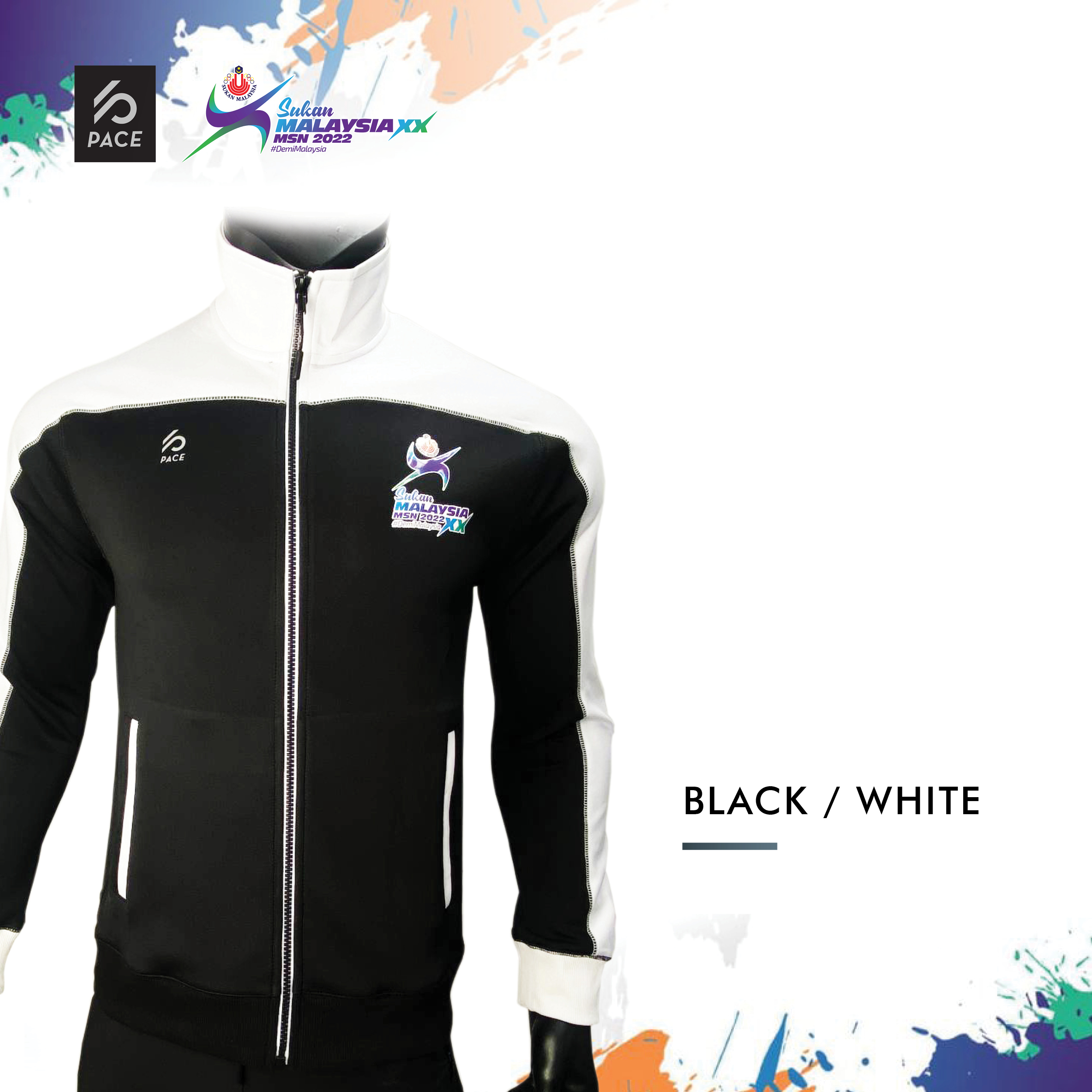Sukan Malaysia XX MSN 2022 - SPORT TRACK JACKET - WHITE/NAVY AND BLACK/WHITE-PACE