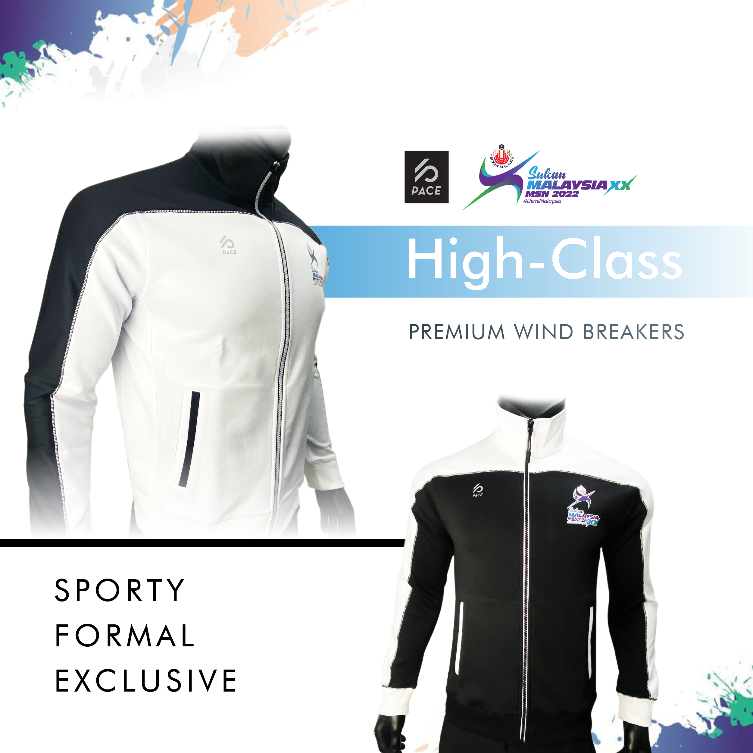 Sukan Malaysia XX MSN 2022 - SPORT TRACK JACKET - WHITE/NAVY AND BLACK/WHITE-PACE