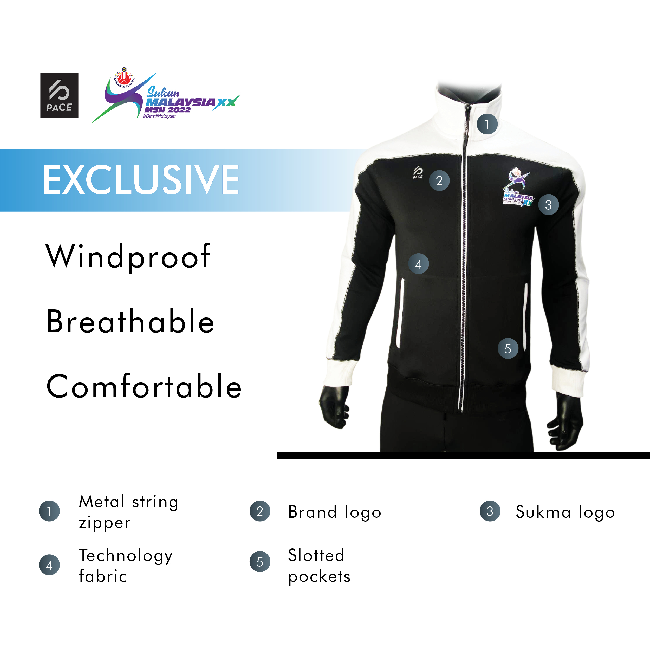 Sukan Malaysia XX MSN 2022 - SPORT TRACK JACKET - WHITE/NAVY AND BLACK/WHITE-PACE