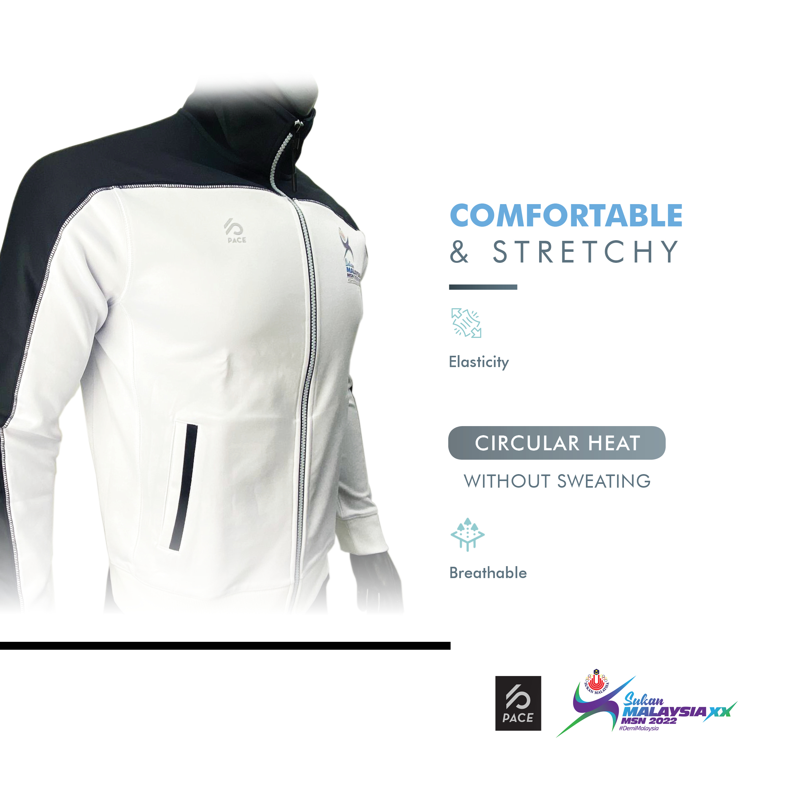 Sukan Malaysia XX MSN 2022 - SPORT TRACK JACKET - WHITE/NAVY AND BLACK/WHITE-PACE