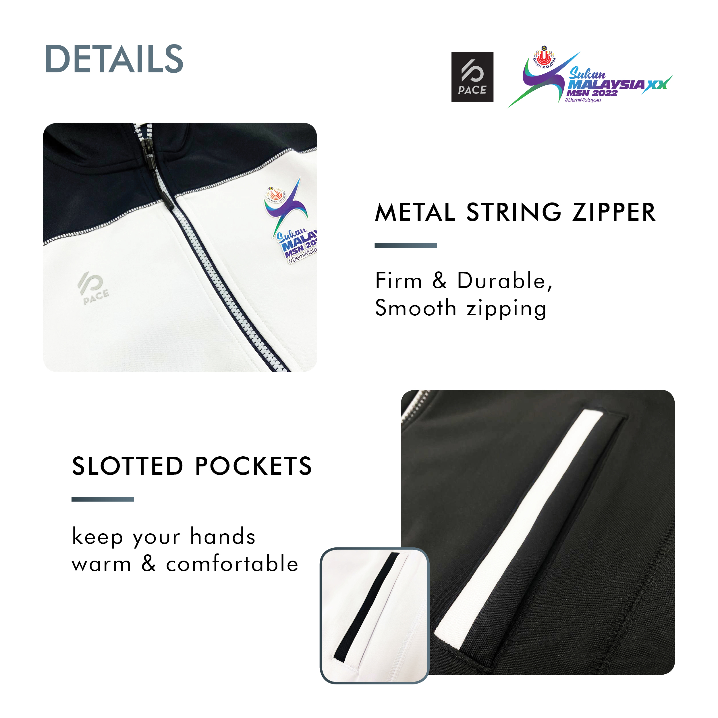 Sukan Malaysia XX MSN 2022 - SPORT TRACK JACKET - WHITE/NAVY AND BLACK/WHITE-PACE