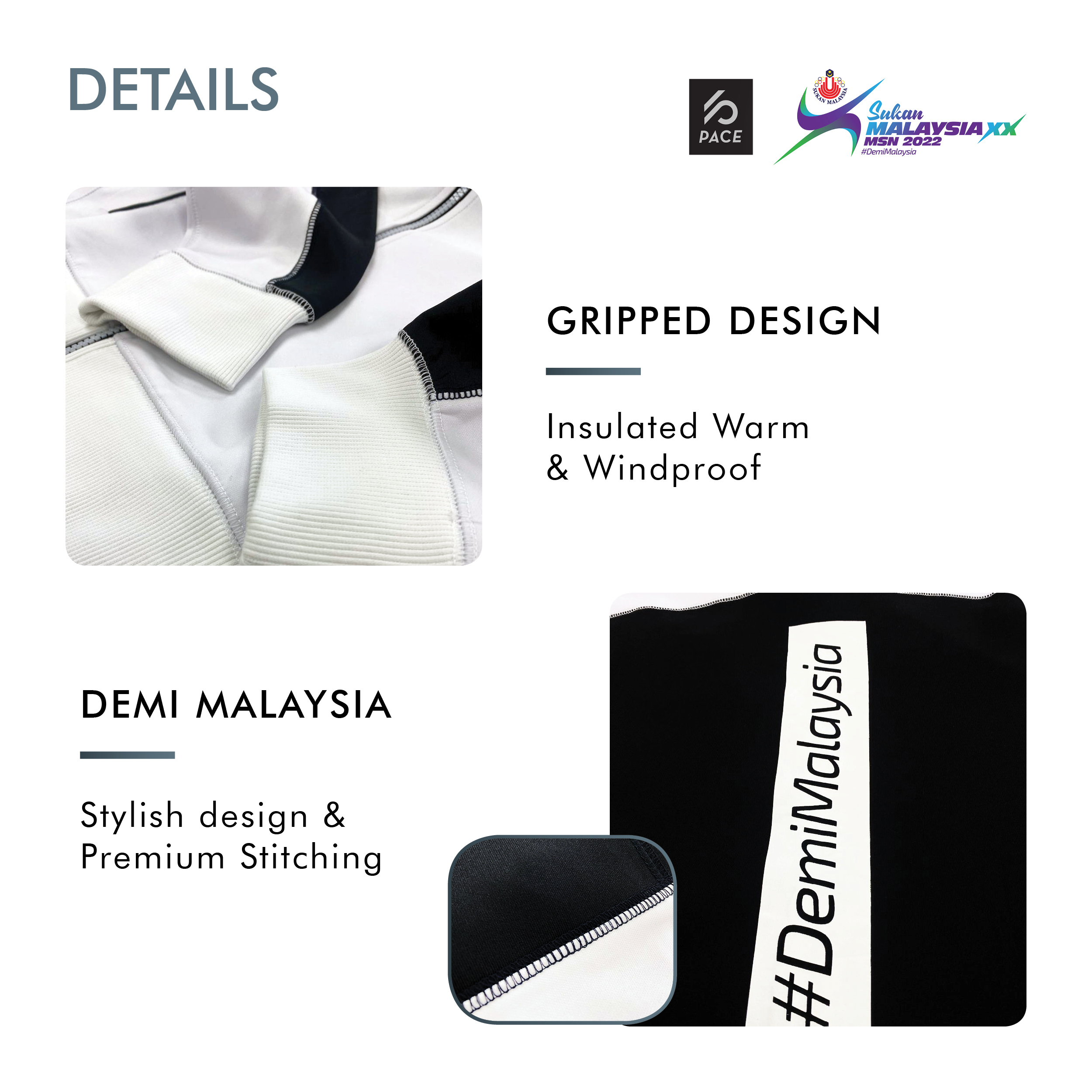 Sukan Malaysia XX MSN 2022 - SPORT TRACK JACKET - WHITE/NAVY AND BLACK/WHITE-PACE