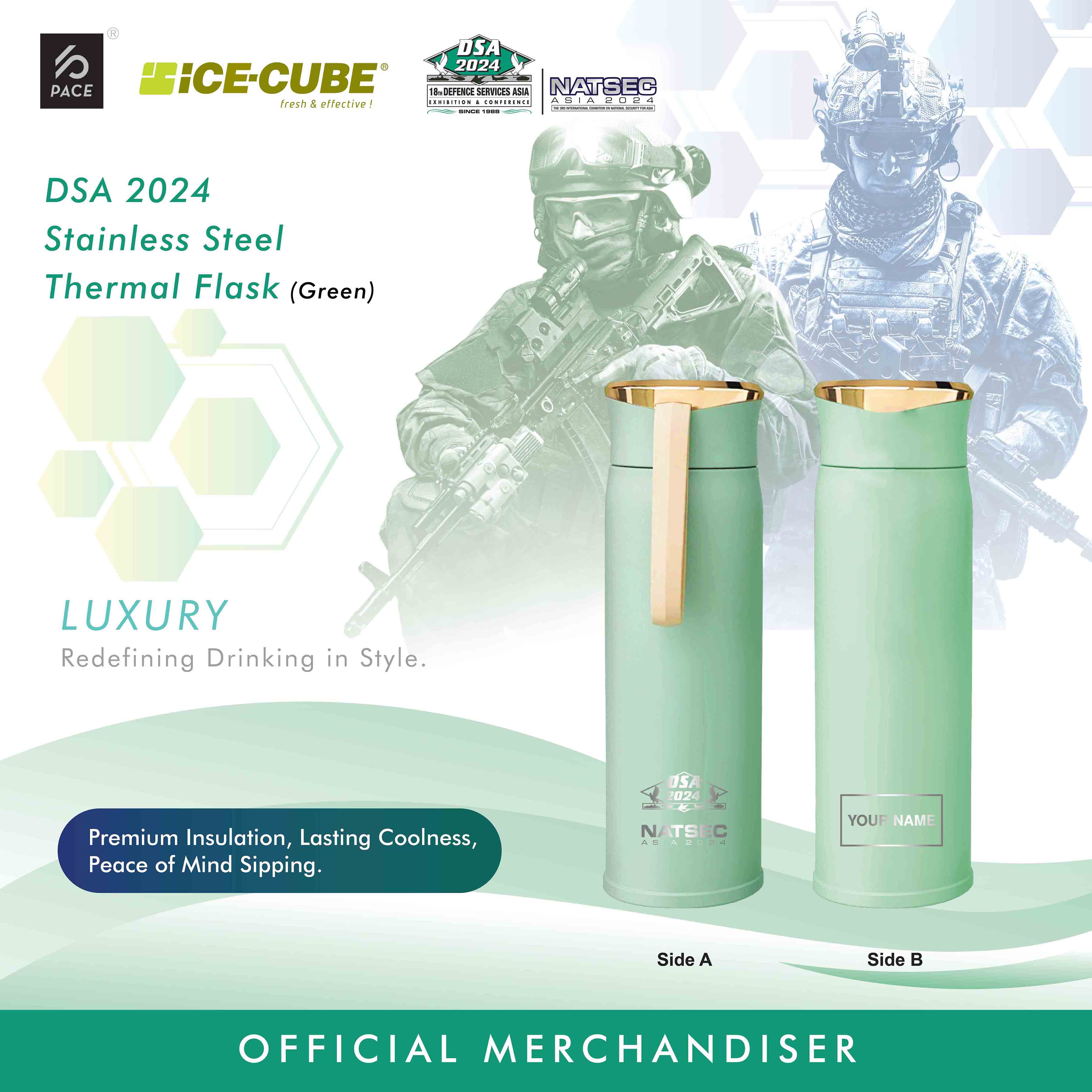 DSA 2024 LD0115 Stainless Steel Thermal Flask (Green)