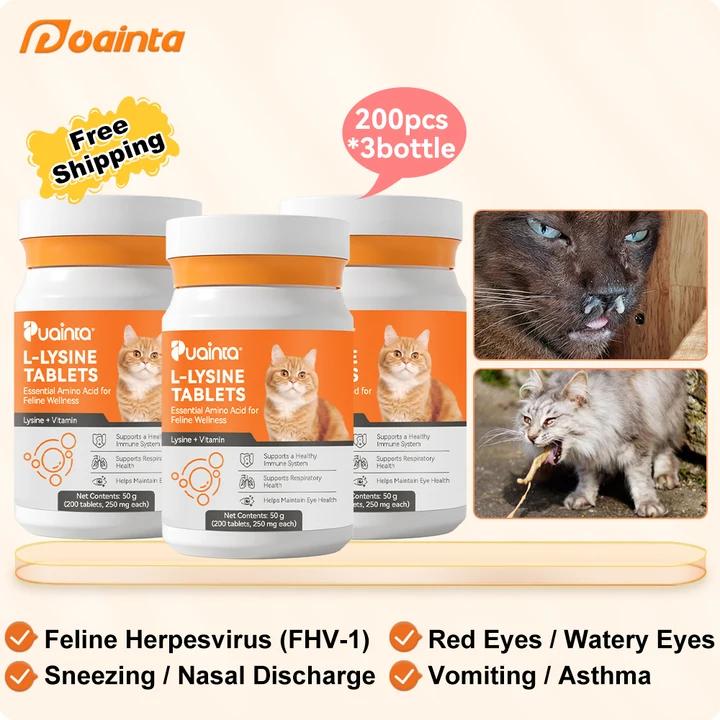L-Lysine for Cats – Immune Support for Cold, Sneezing, Runny Nose & FVR