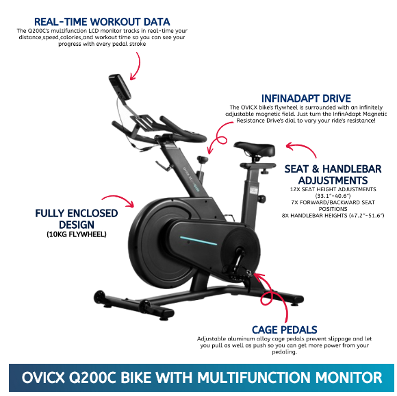  OVICX Q100 / Q200 Stationary Spin Bike with Magnetic Resistance Exercise Bikes Indoor Cycling Bike