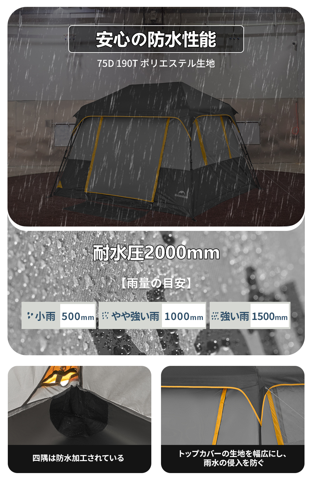 Naturehike Cape5.2 ワンタッチ テント 大型 2～4人用 ‎ロッジ型