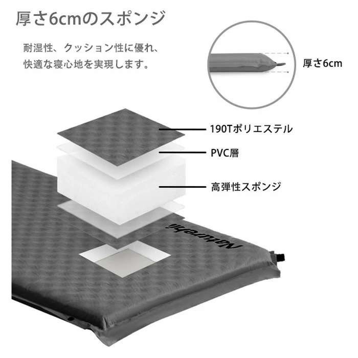 Naturehike D01エアーマット 自動膨張式 枕付き キャンプマット