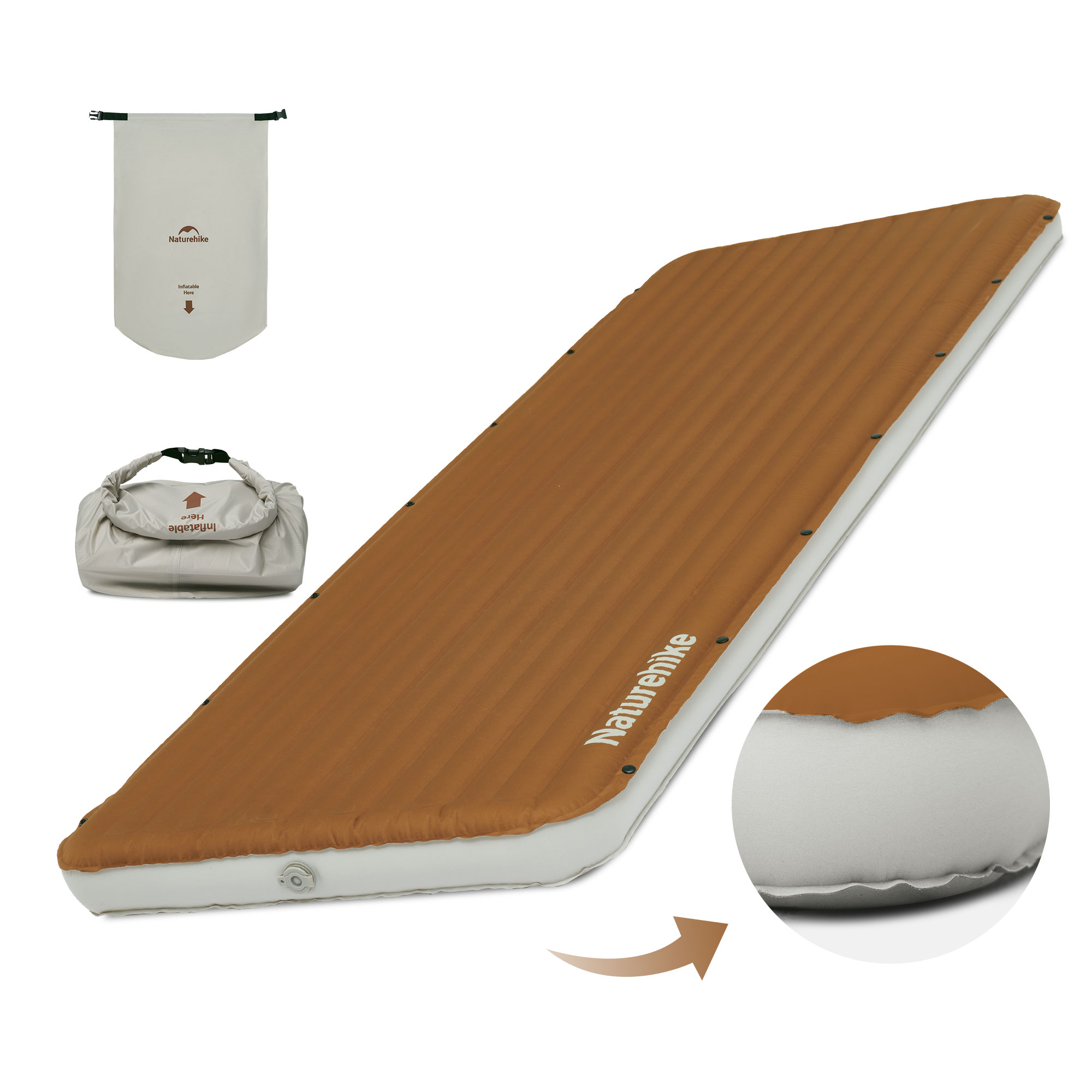 新作Naturehike Libamboo エアーマット キャンプマット 足踏み式 エアバッグ式 空気入れ 9.5cm厚さ 無限連結可能 TPU 耐久性 インフレータブルバッグ付き