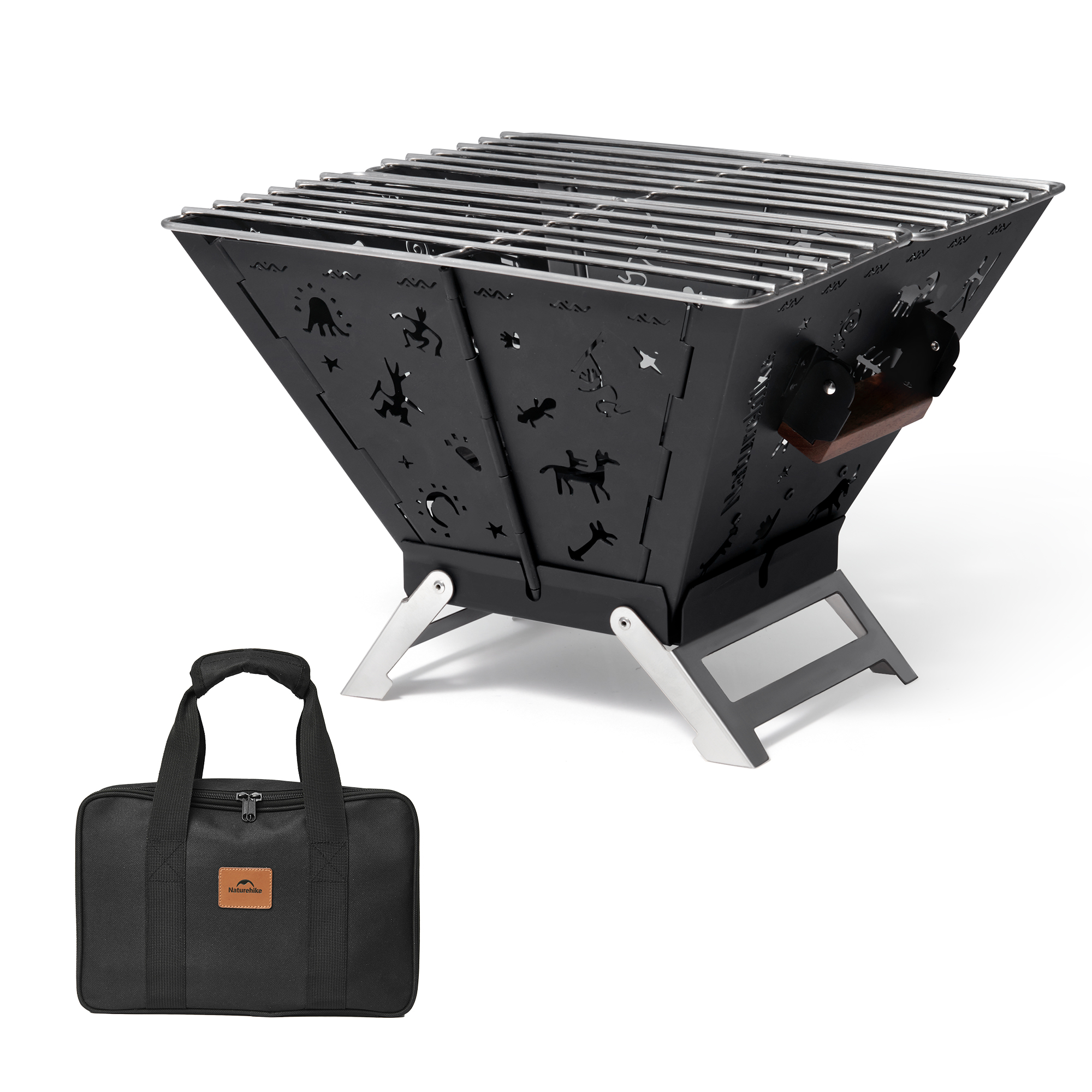 Naturehike TOTEM 焚き火台 キャンプ 2-4人用 焼き網付き 折りたたみ式 1台多役 五徳付き 灰受け付き 薪グリル 炊き火台 収納袋付