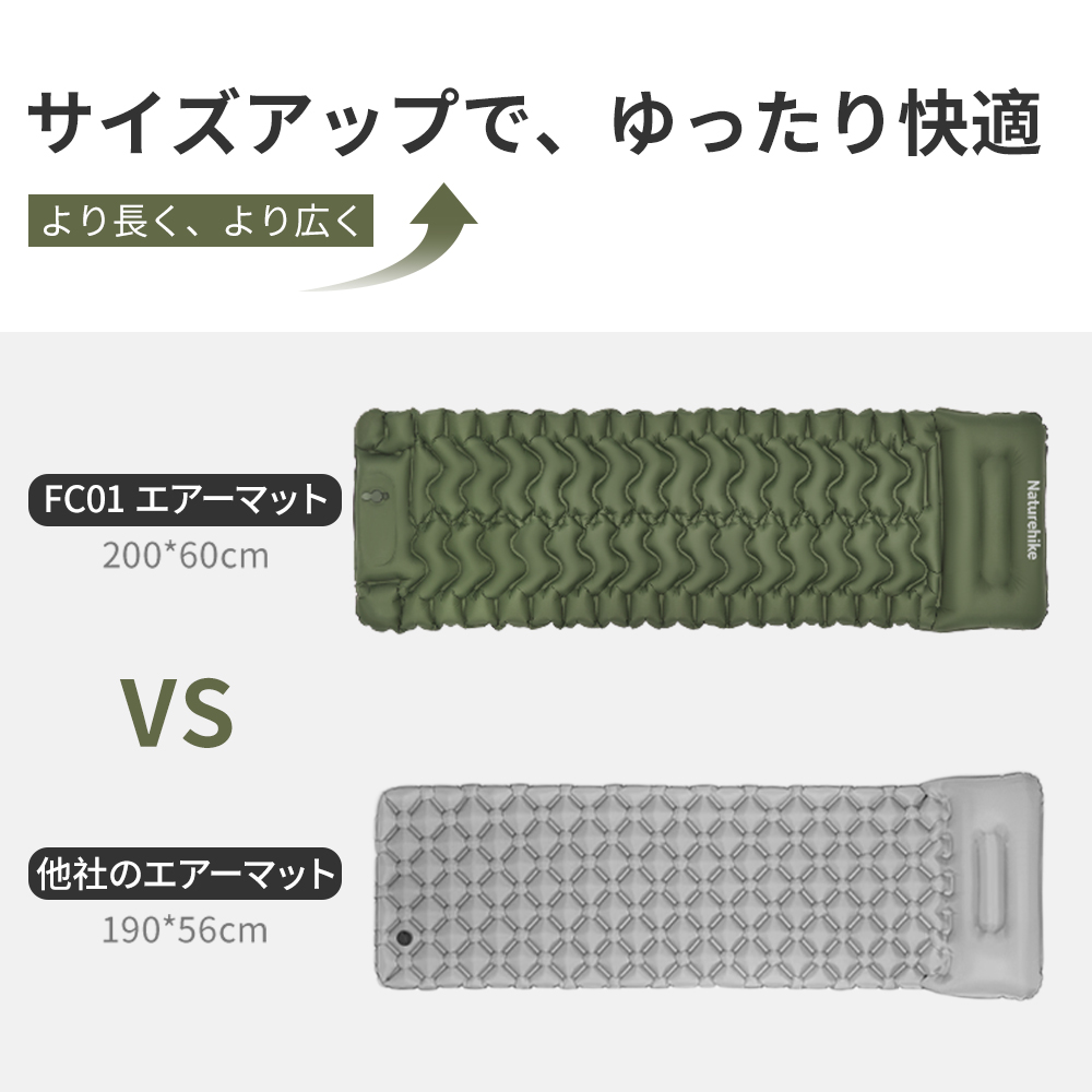 Naturehike FC01 キャンプ マット 足踏み式 エアマット コンパクト 枕付き 6.5cm 厚 断熱 