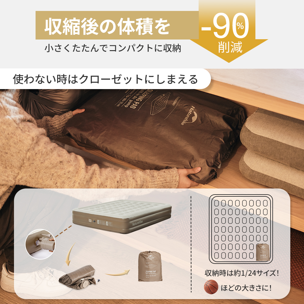 【新作】Naturehike Chenjing エアーベッド 内蔵電動ポンプ 25cm/38cm/45cm エアーマット キャンプ/防災/来客用 1/2/3 人用 蜂の巣構造 厚手 450kg 耐荷重