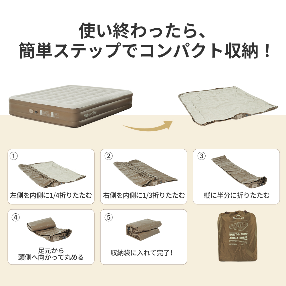 【新作】Naturehike Chenjing エアーベッド 内蔵電動ポンプ 25cm/38cm/45cm エアーマット キャンプ/防災/来客用 1/2/3 人用 蜂の巣構造 厚手 450kg 耐荷重