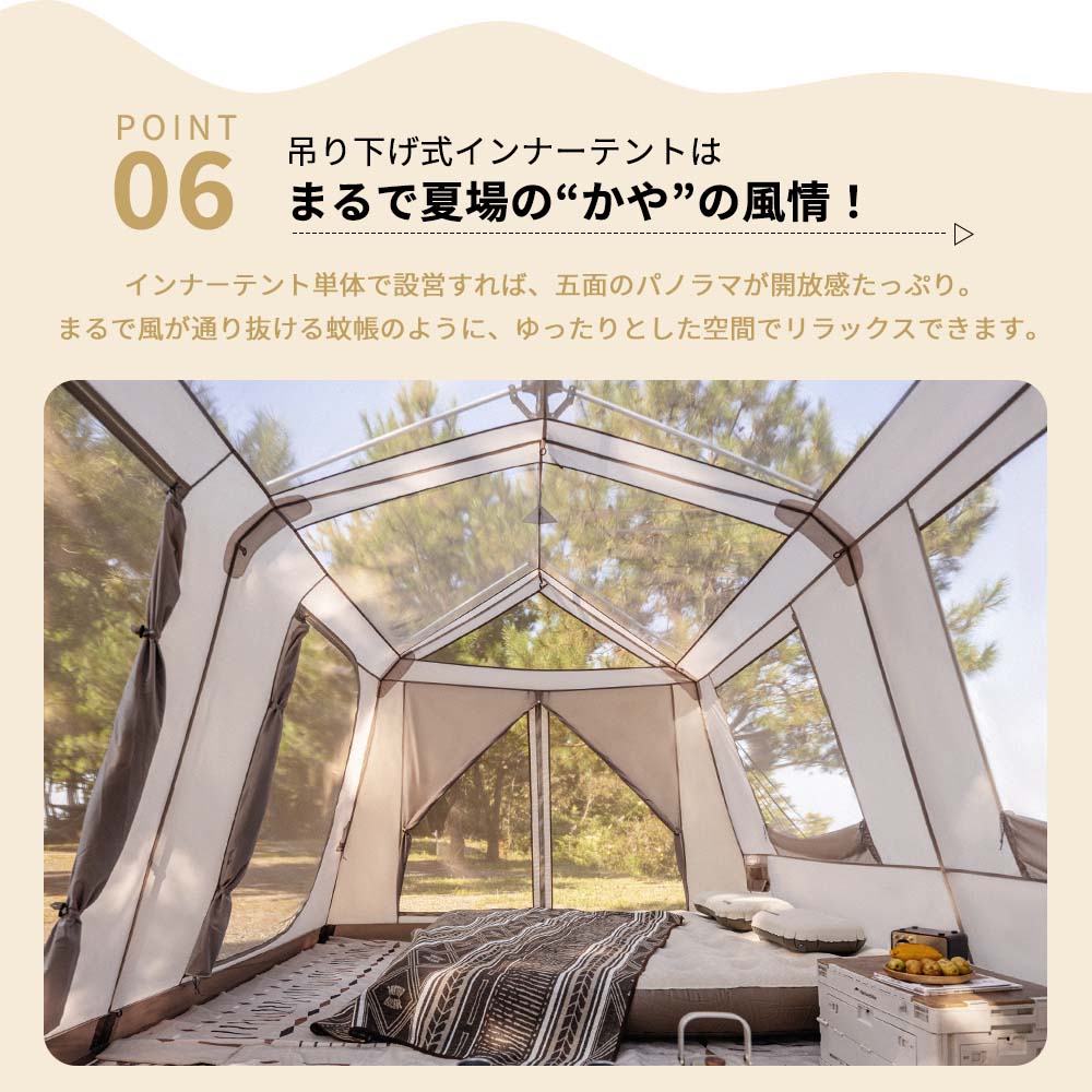 【新作】Naturehike Village13 Pro プレミアム版+ベーシック版 ワンタッチテント Ti black 前幕付き ロッジ型 ツールーム 2つ前室 4-6人用 耐水圧2000mm